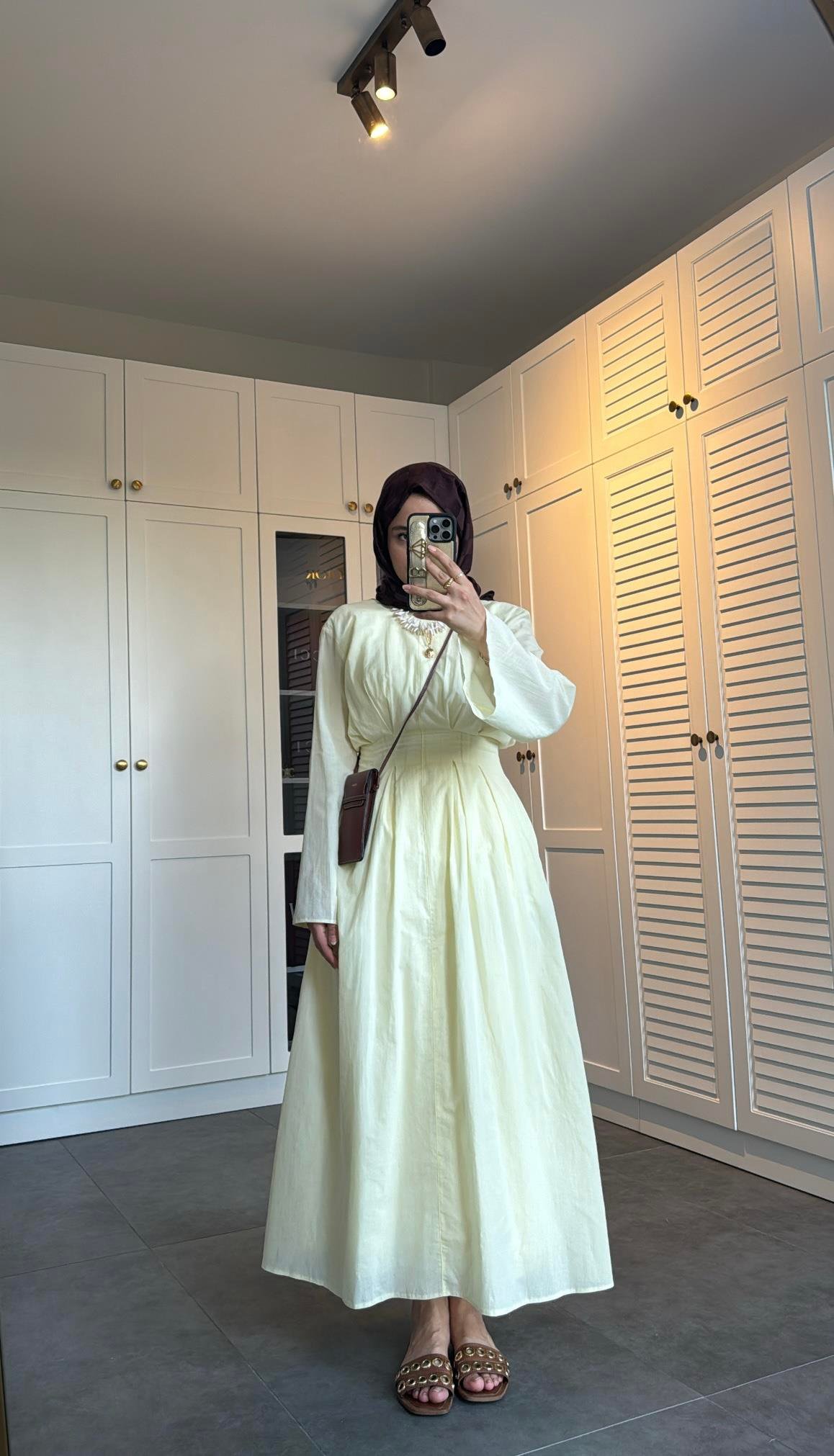 Belden Oturtmalı Pamuk Vual Elbise Butter Yellow