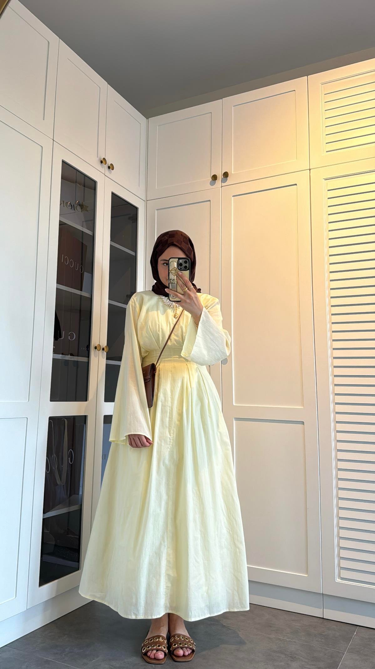 Belden Oturtmalı Pamuk Vual Elbise Butter Yellow
