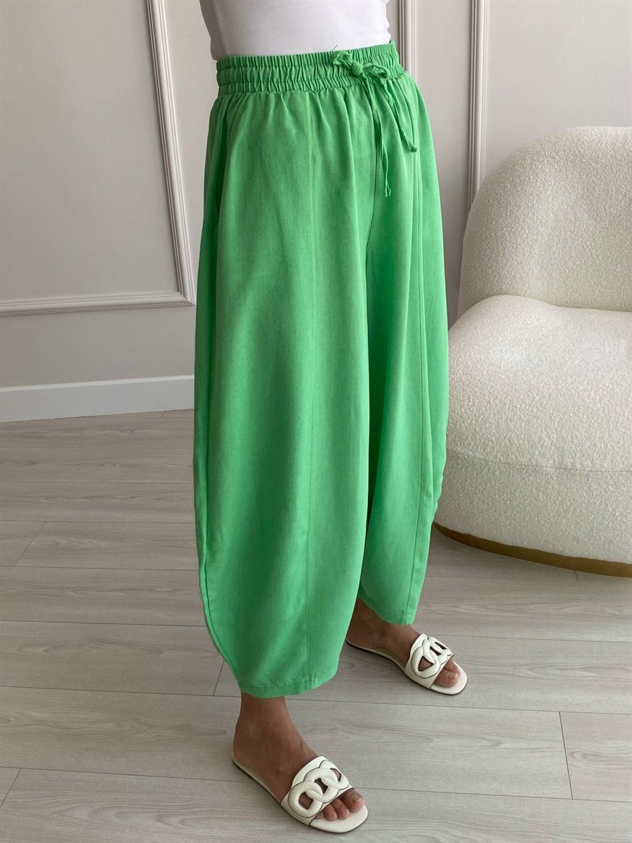 Beli Lastikli Geniş Paça Şalvar Pantolon 