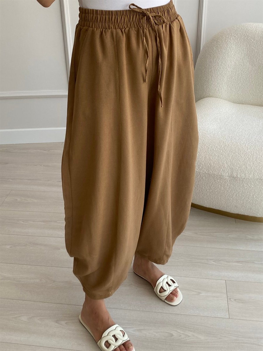 Beli Lastikli Geniş Paça Şalvar Pantolon 