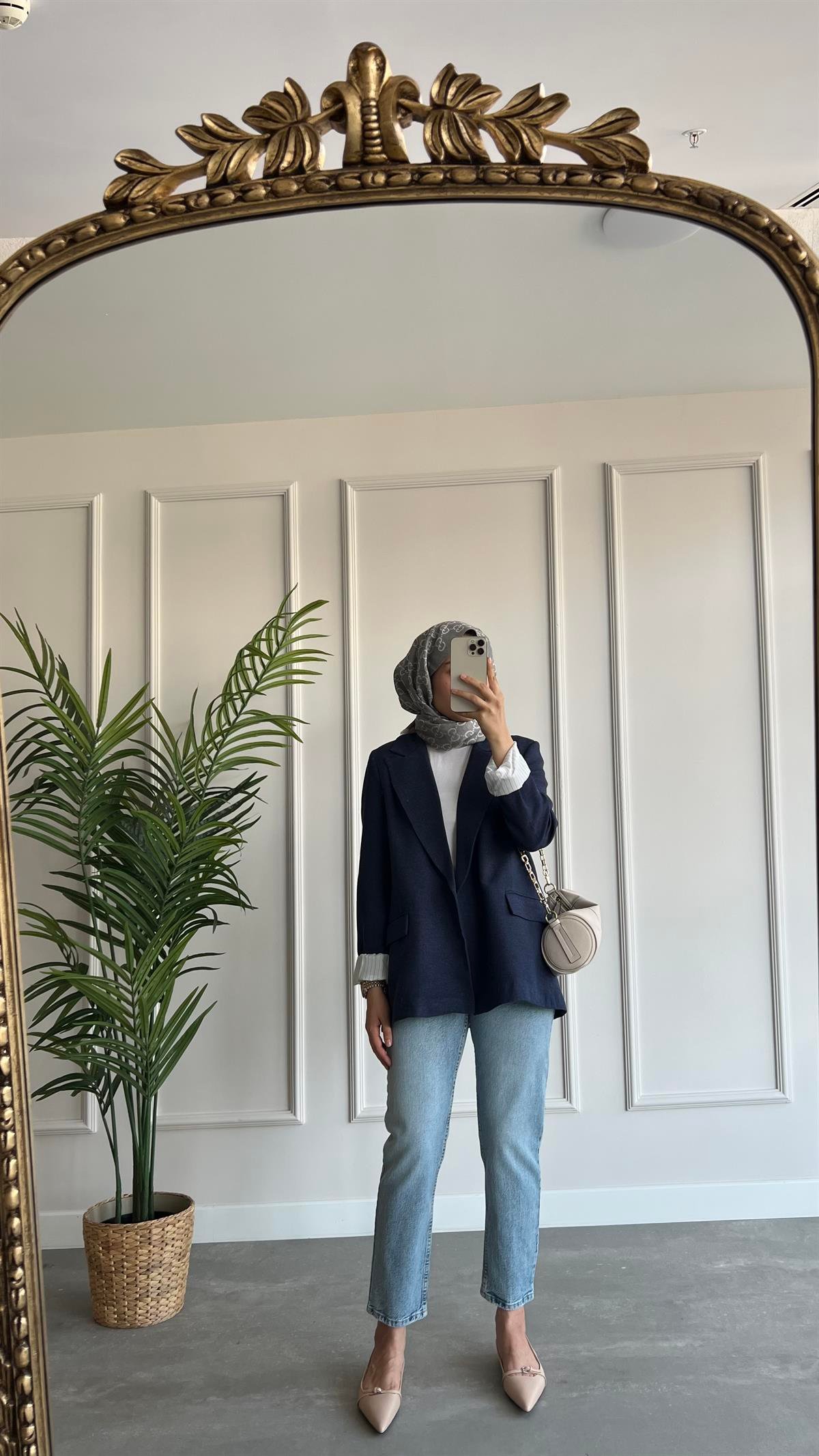 Blazer Keten Ceket- Lacivert