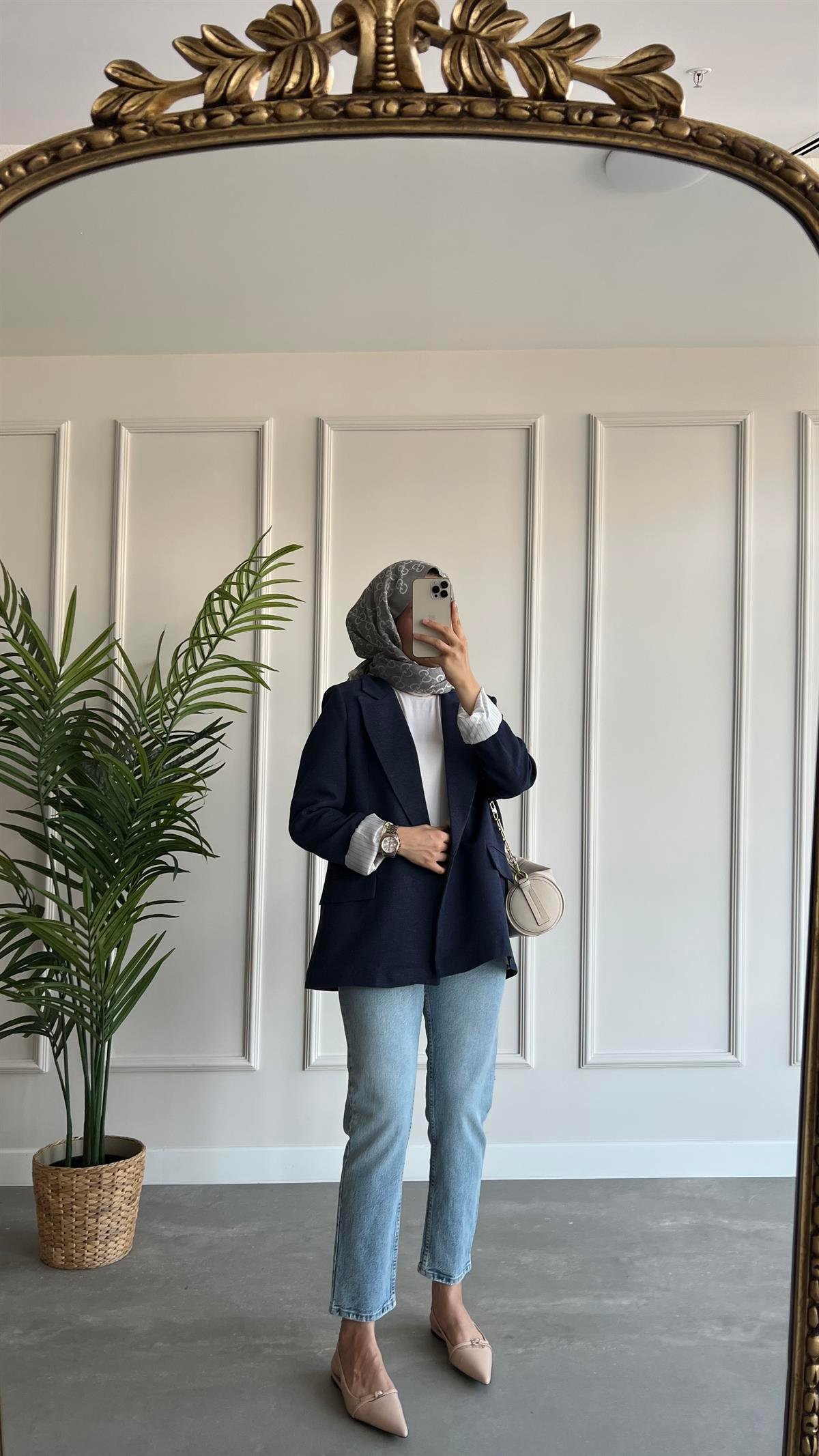 Blazer Keten Ceket- Lacivert