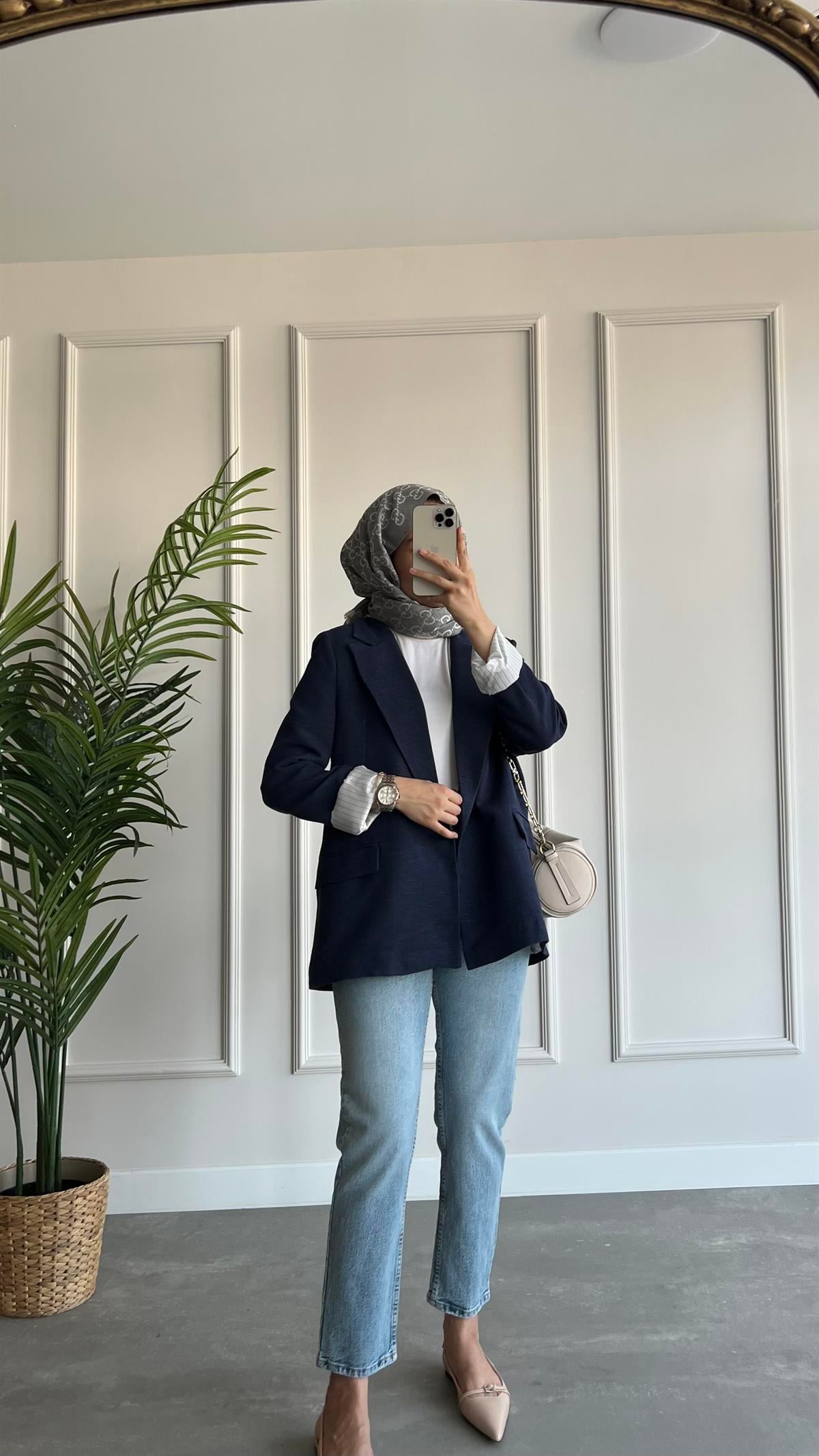 Blazer Keten Ceket- Lacivert