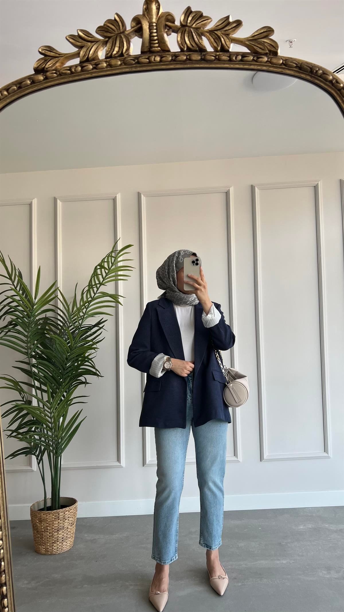 Blazer Keten Ceket- Lacivert