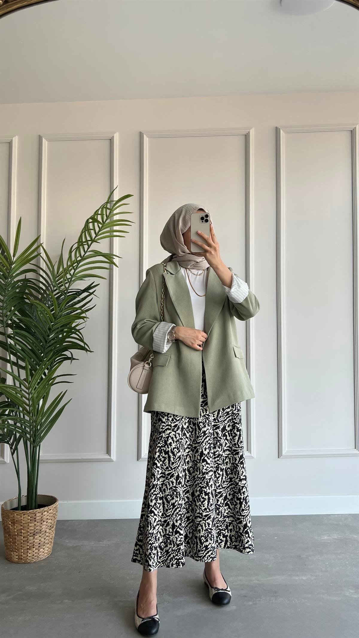 Blazer Keten Ceket- Mint