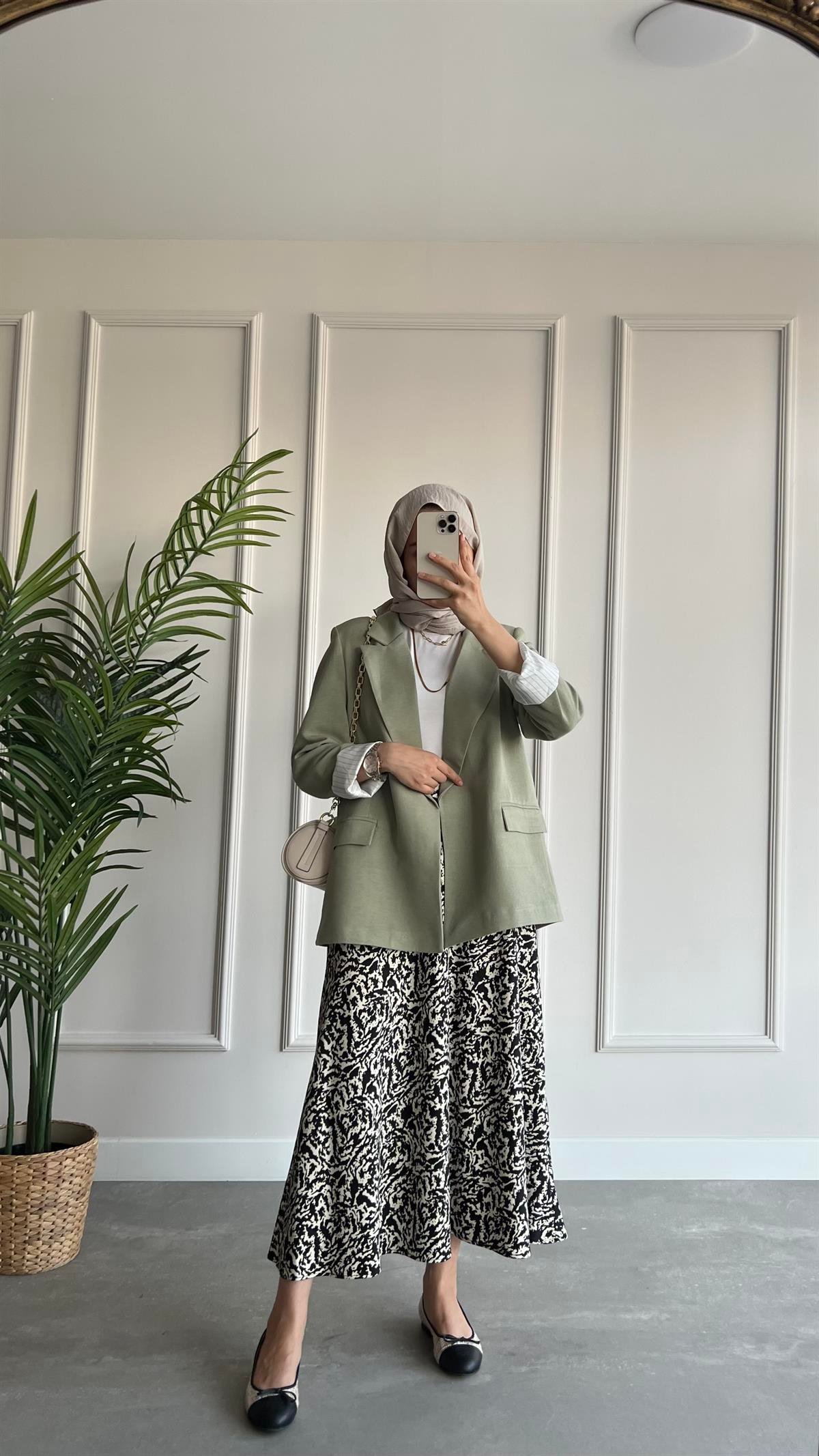 Blazer Keten Ceket- Mint