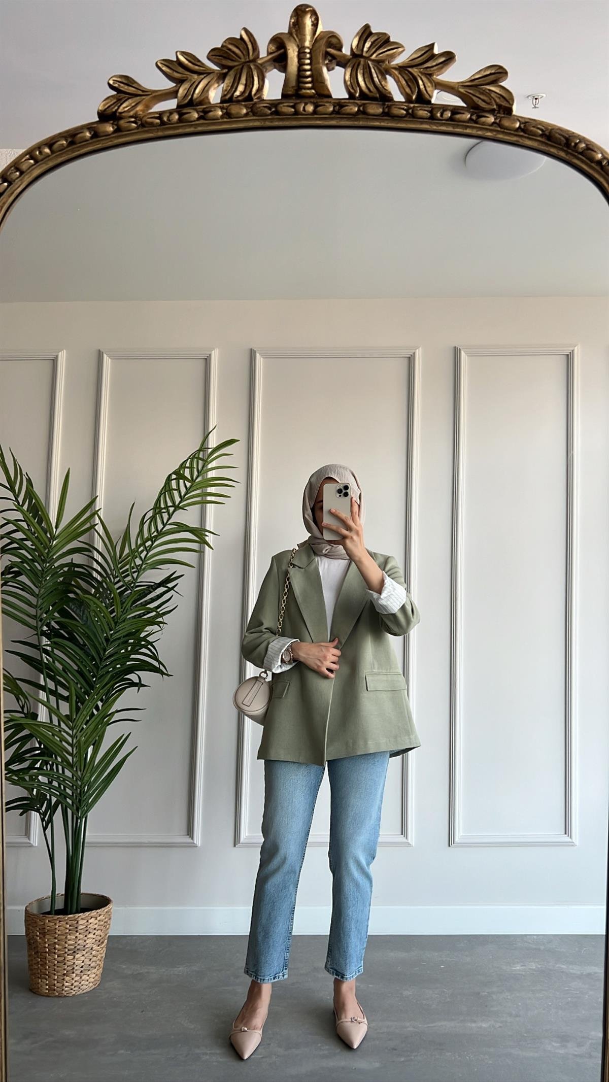 Blazer Keten Ceket- Mint