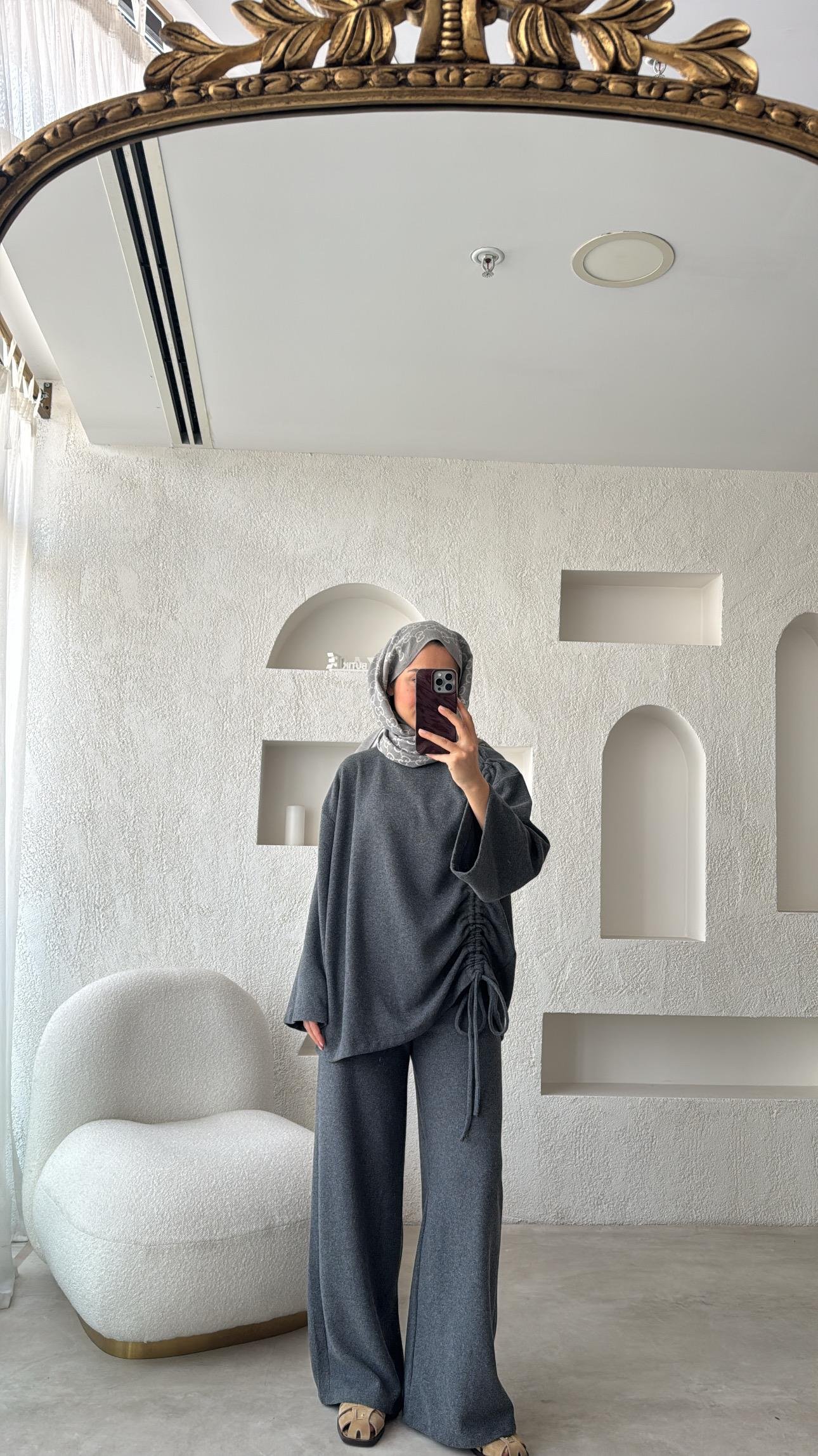 Bluzu Yandan Biyeli Takım Antrasit 