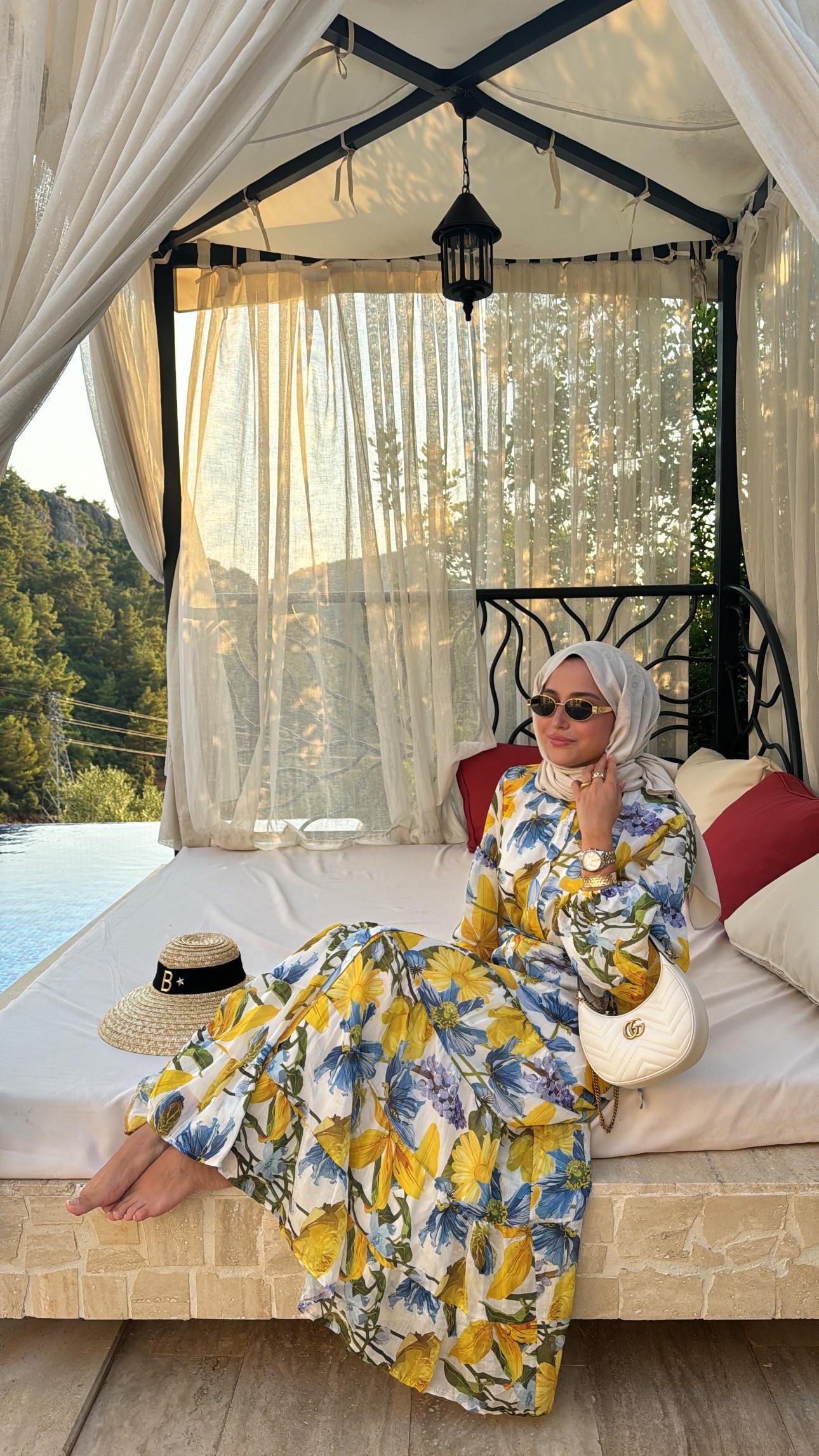 Çiçekli Vual Elbise Sarı