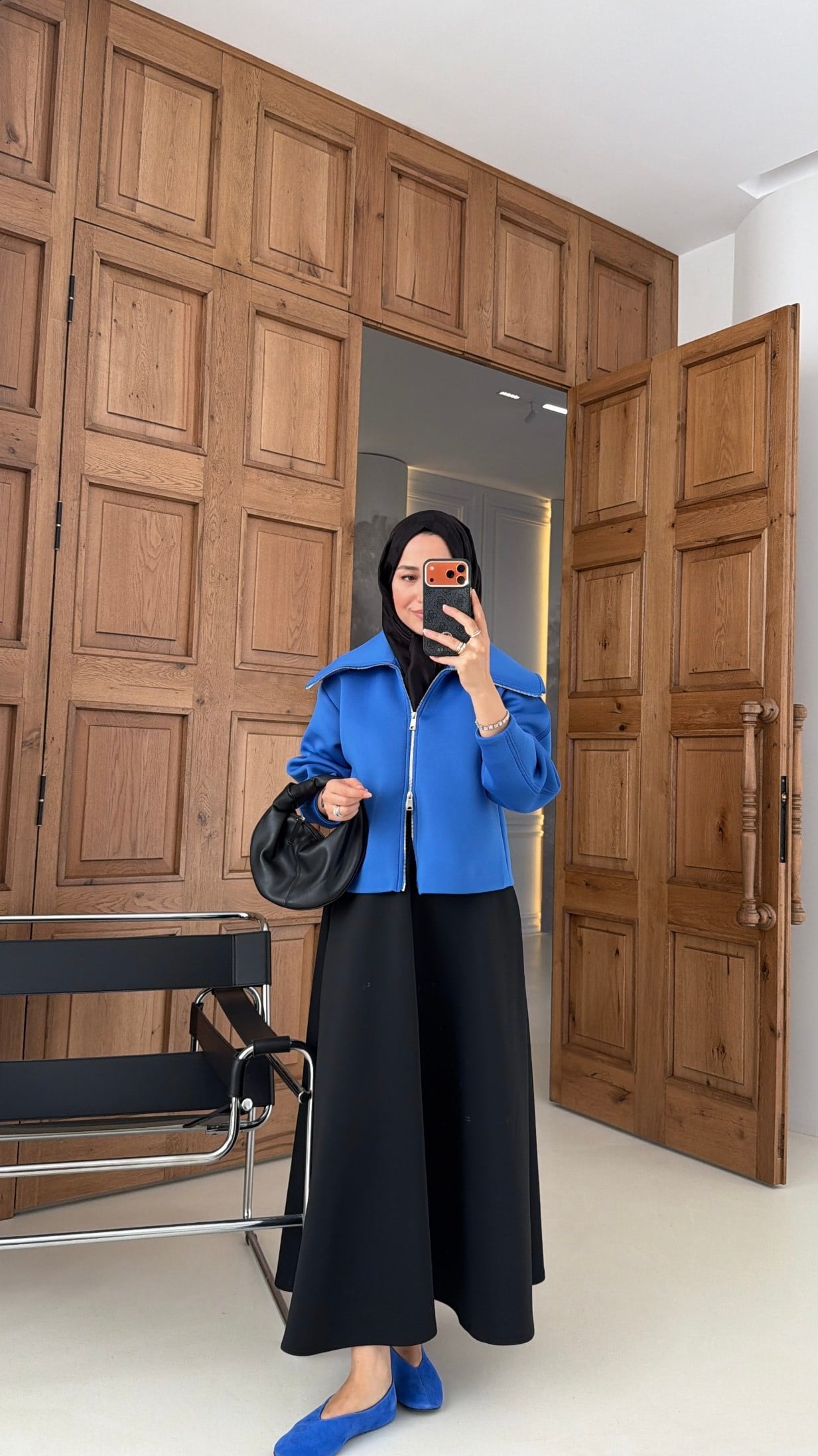 Çift Fermuarlı Scuba Ceket Saks Mavisi