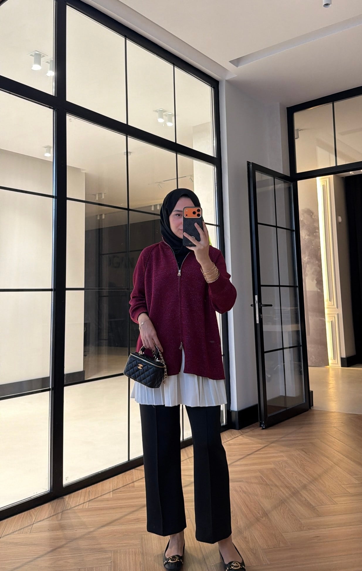 Çift Fermuarlı Simli Merserize Hırka Burgonya