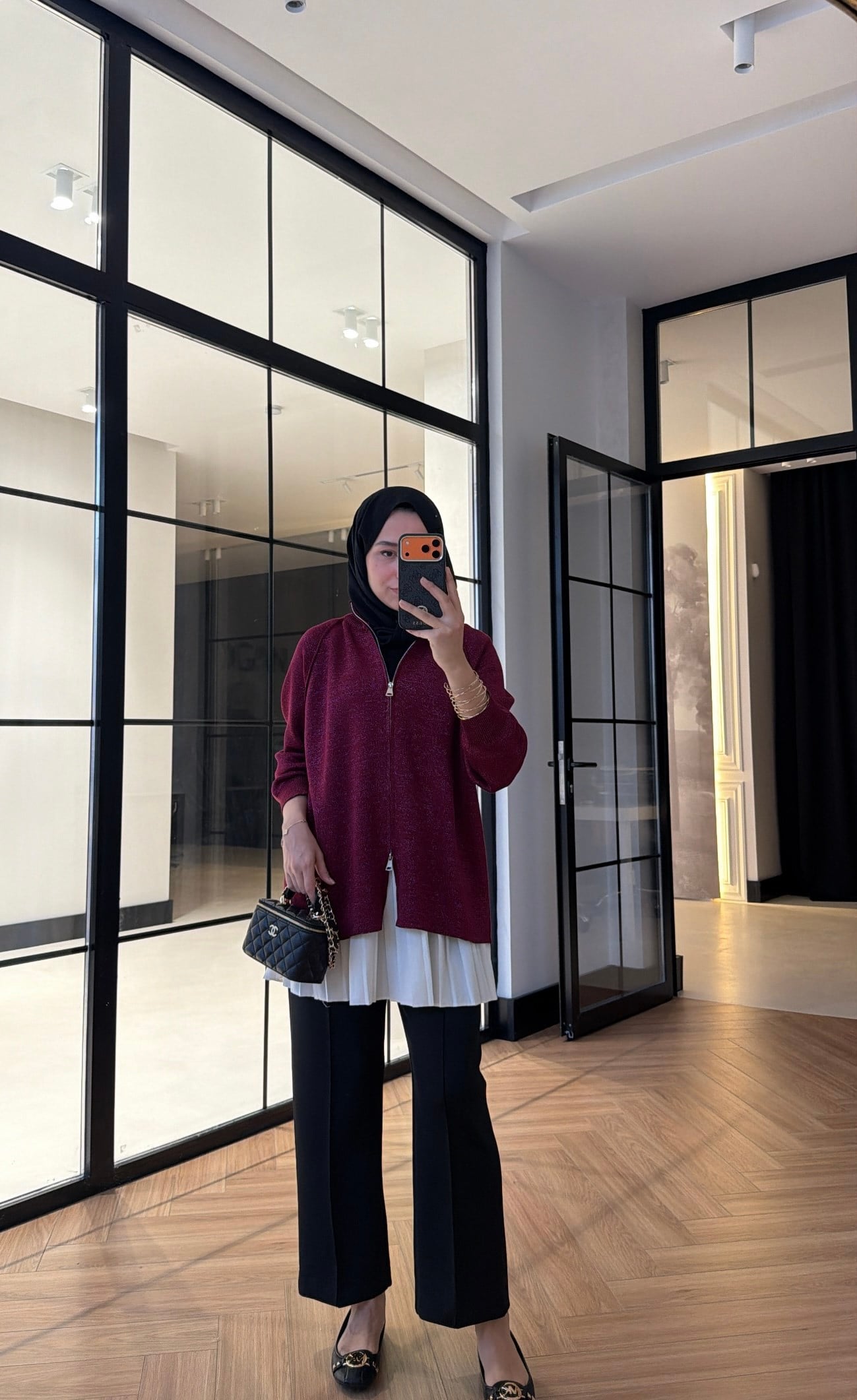Çift Fermuarlı Simli Merserize Hırka Burgonya