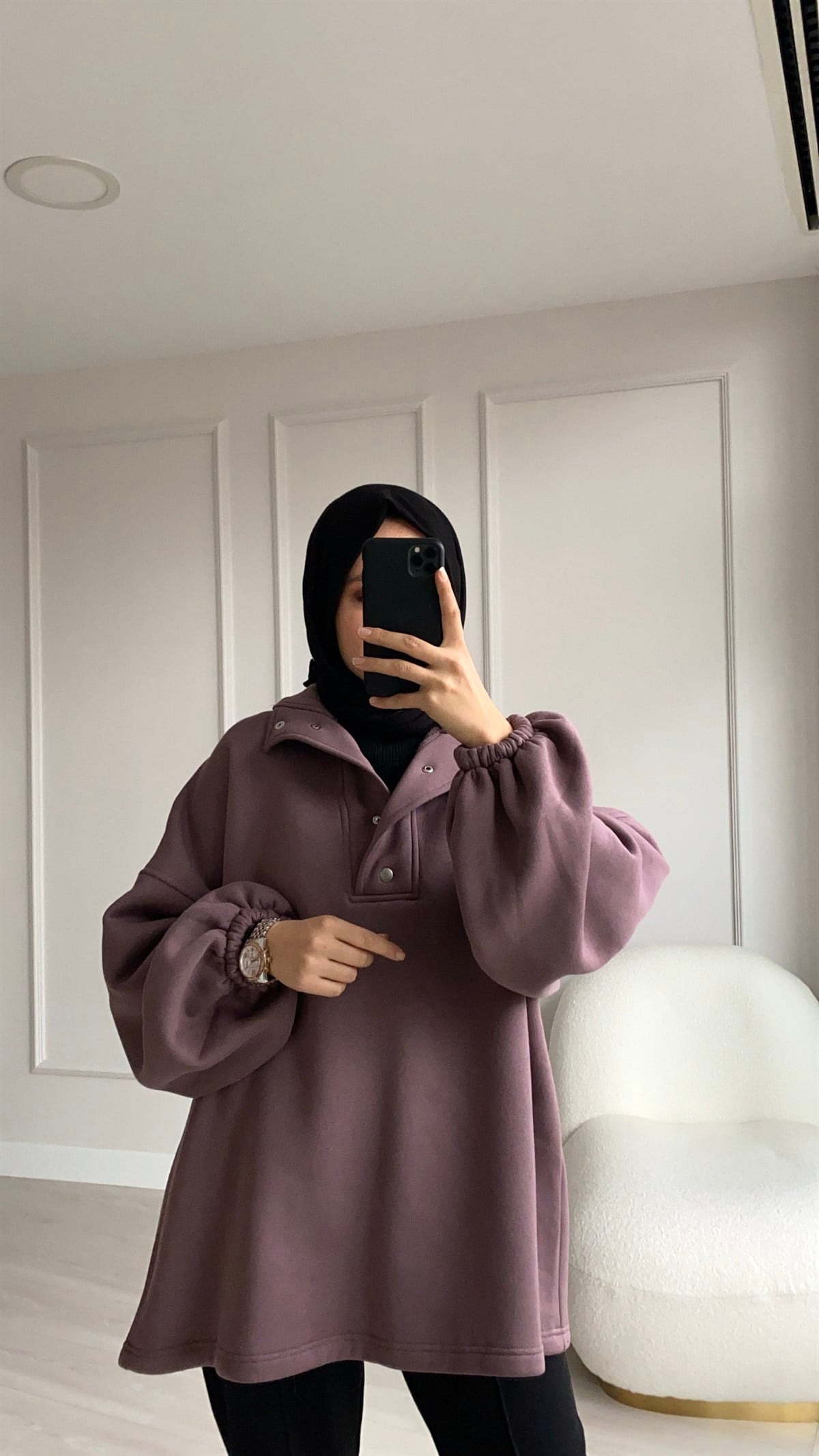 Çıt Çıt Detaylı Oversize  Sweatshirt 