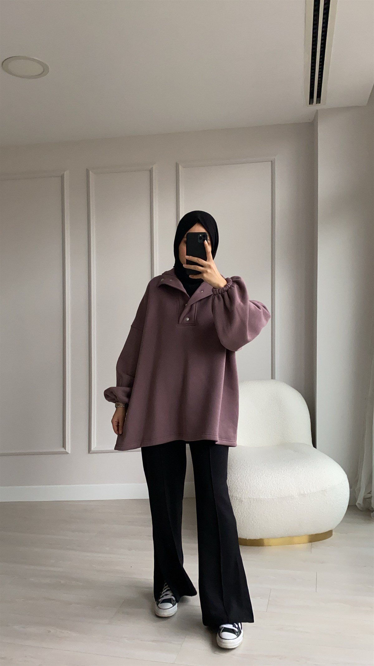 Çıt Çıt Detaylı Oversize  Sweatshirt 