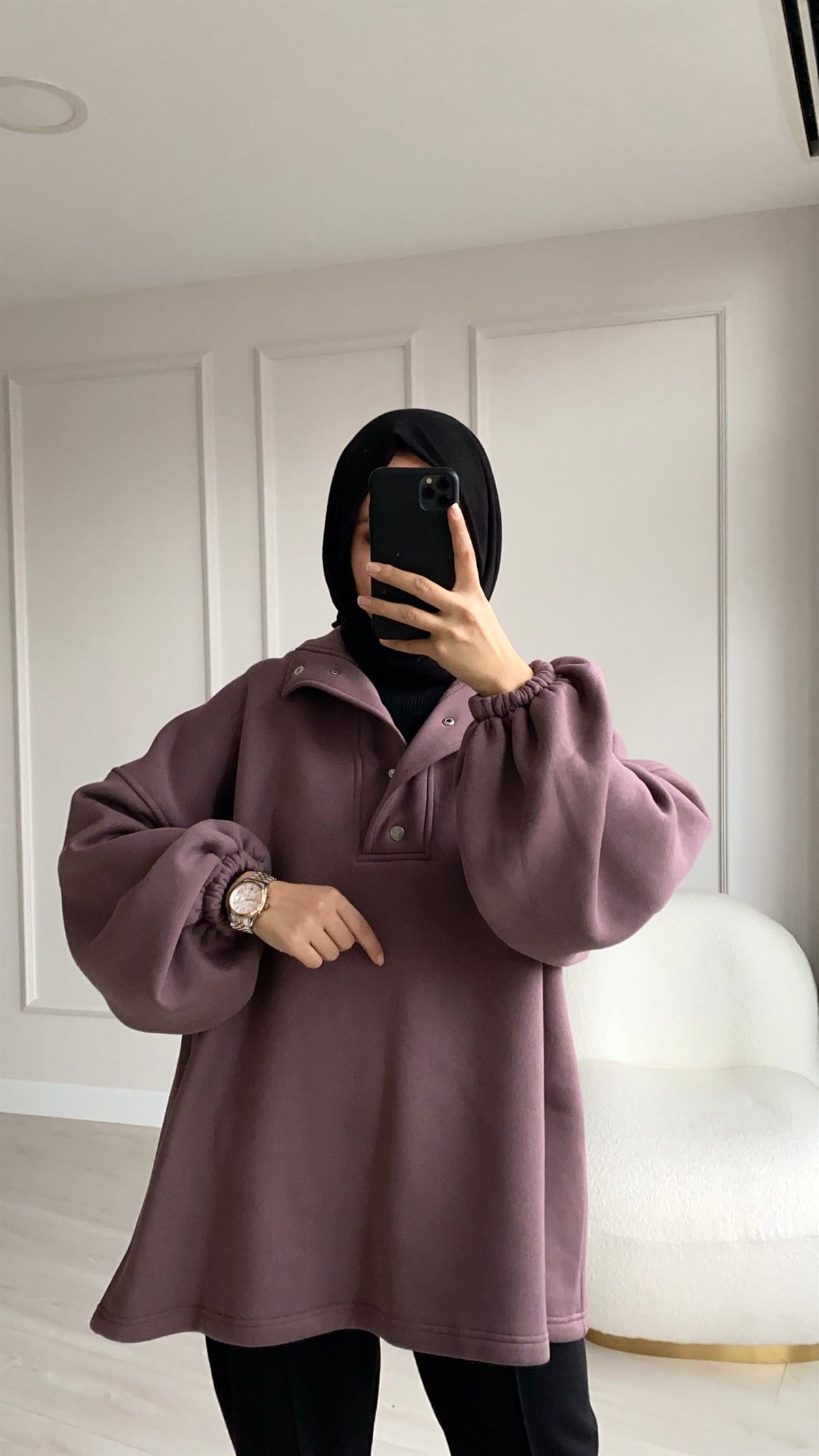 Çıt Çıt Detaylı Oversize  Sweatshirt 