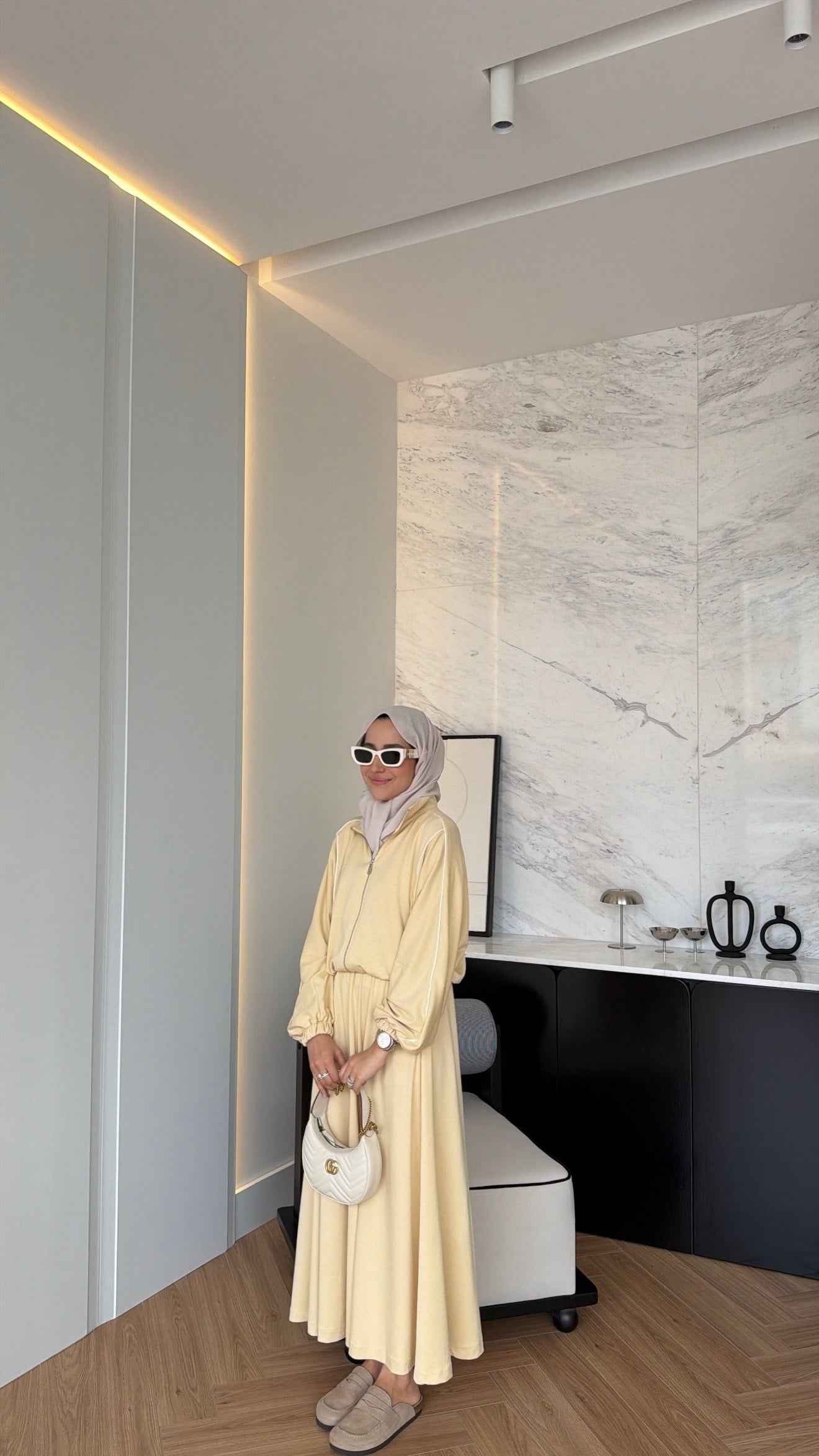 Çizgi Detay  Oysh Etekli Takım Butter Yellow