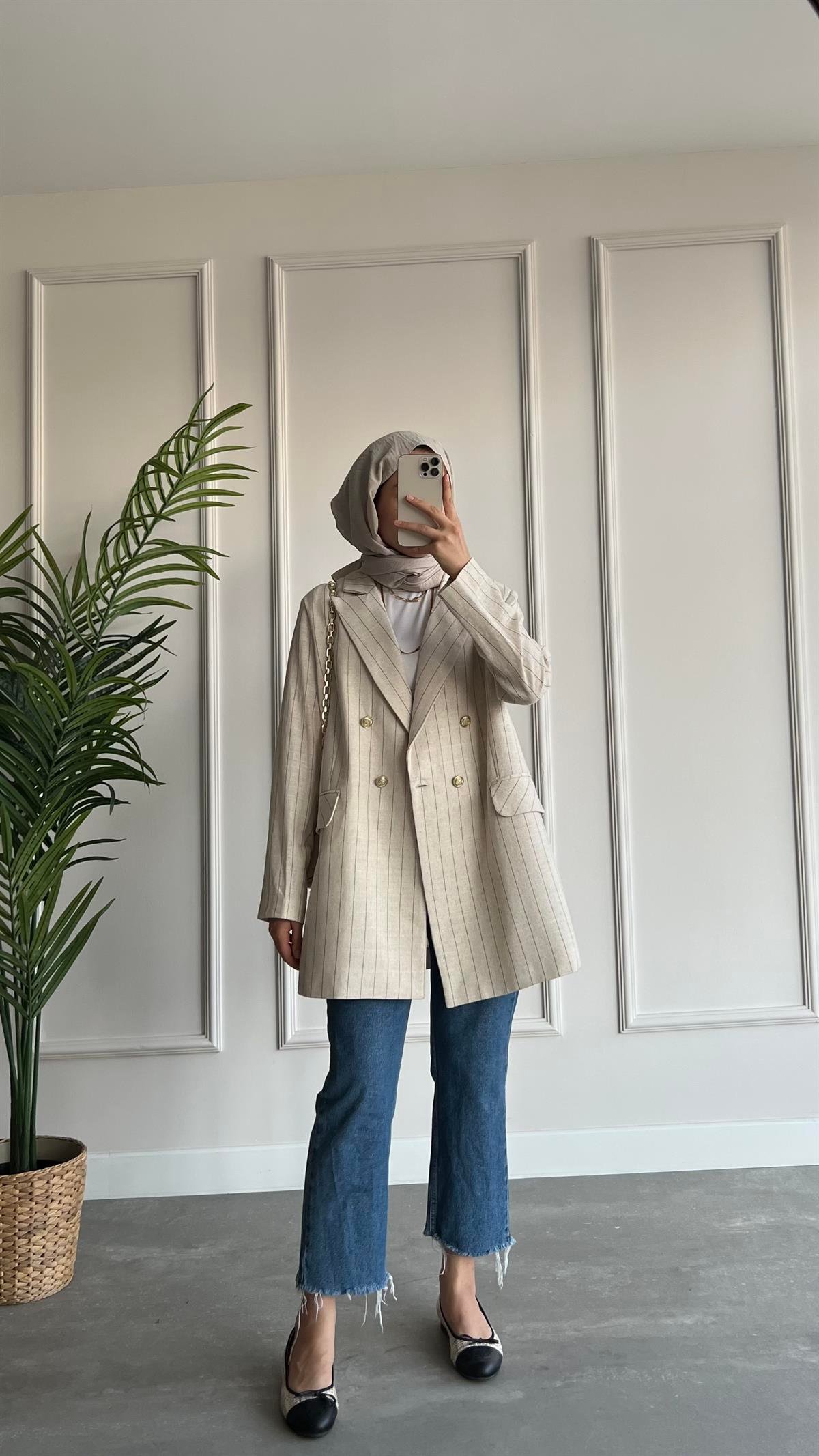 Çizgili Blazer Ceket