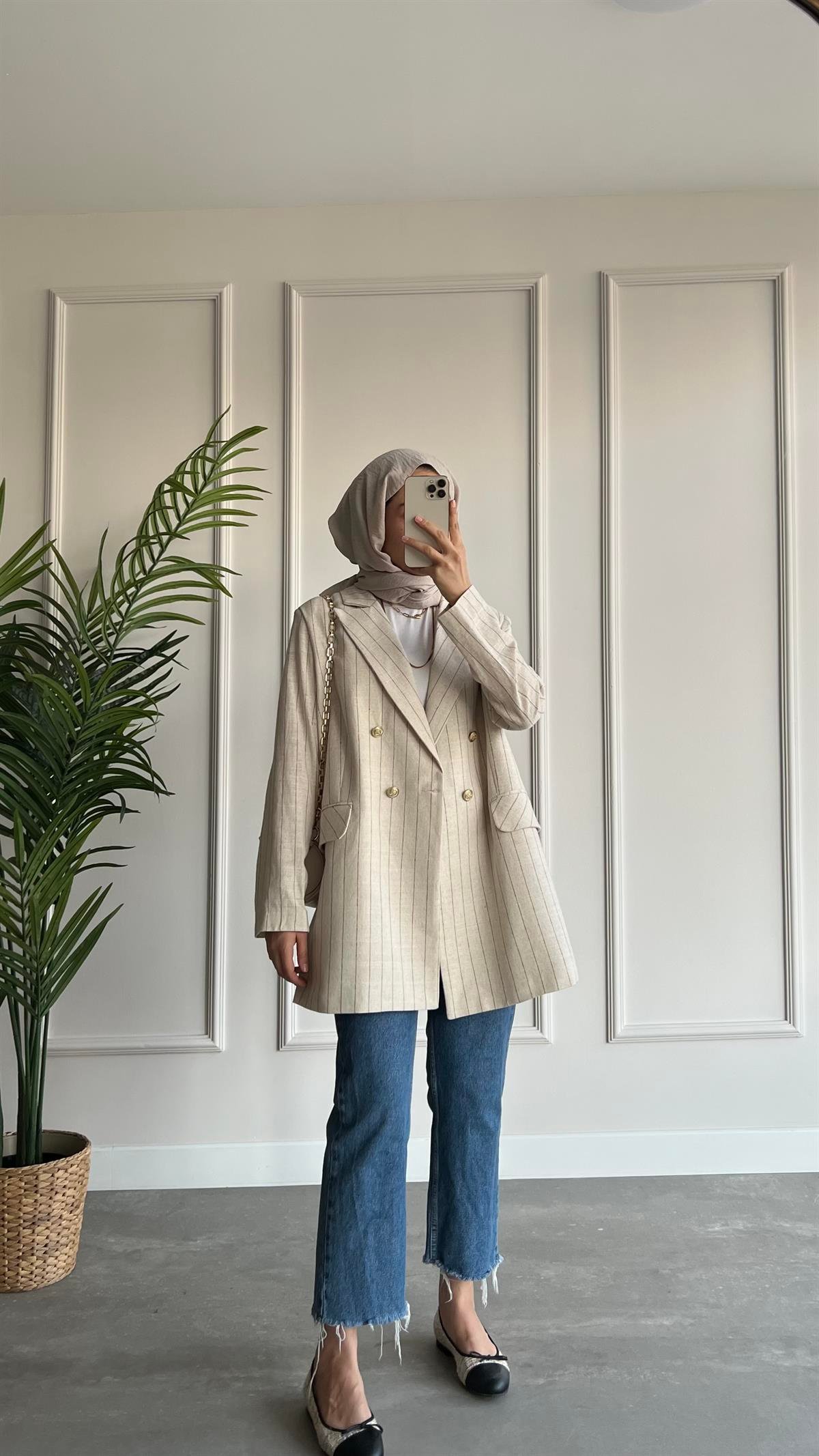 Çizgili Blazer Ceket