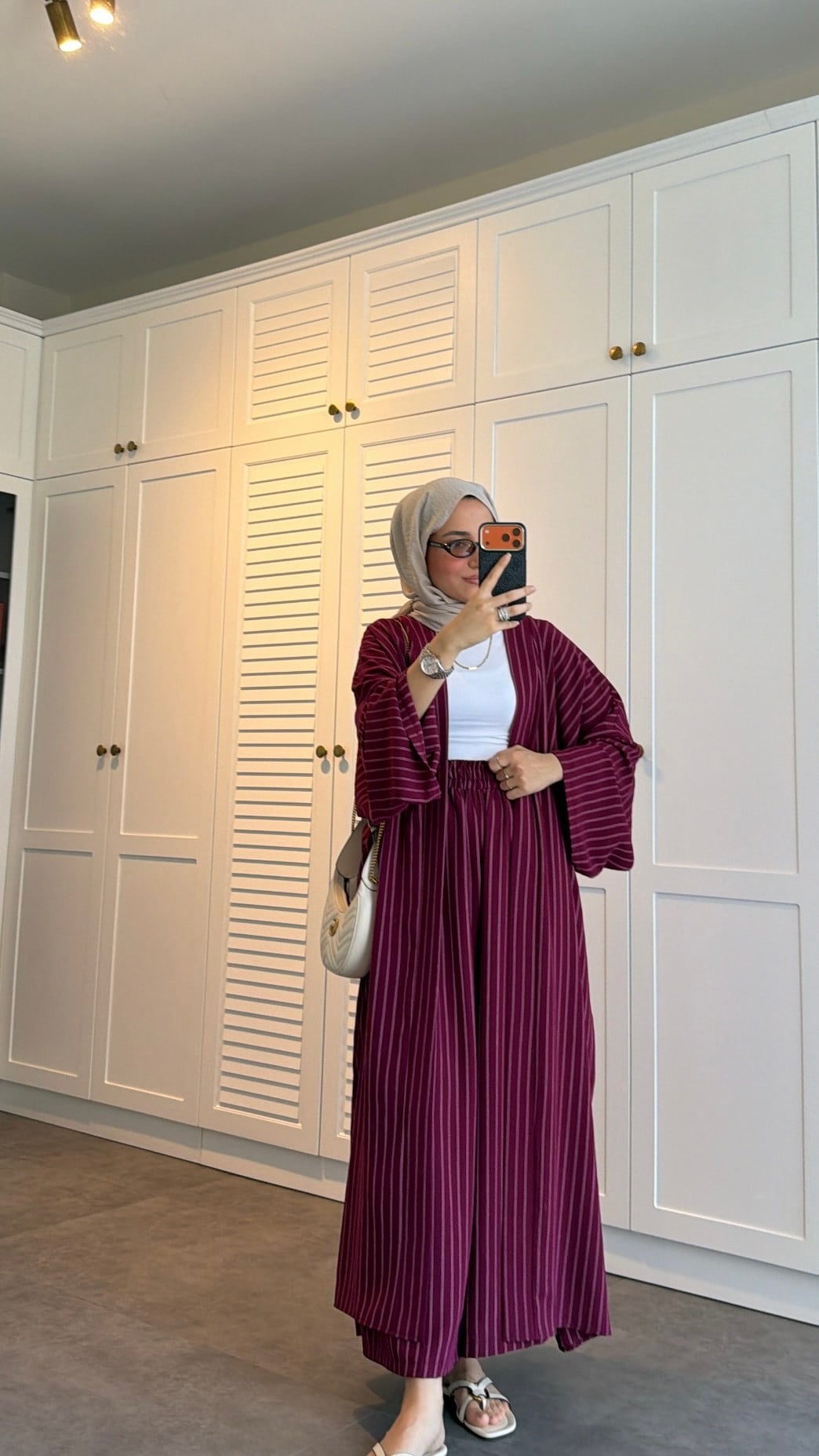 Çizgili Kimono Takım Burgonya
