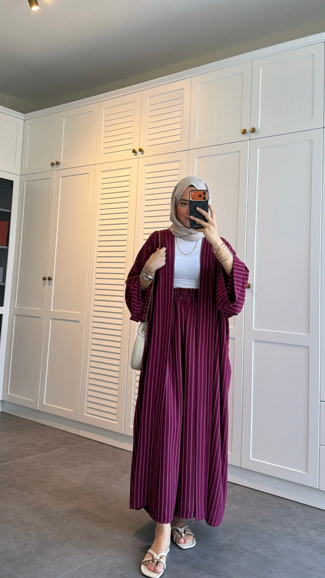 Çizgili Kimono Takım Burgonya