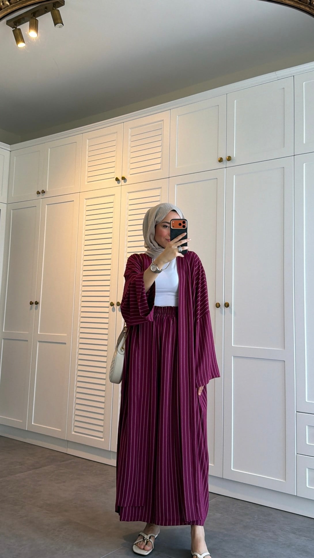 Çizgili Kimono Takım Burgonya