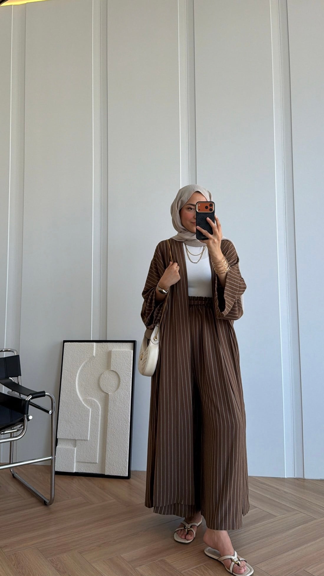 Çizgili Kimono Takım Kahve