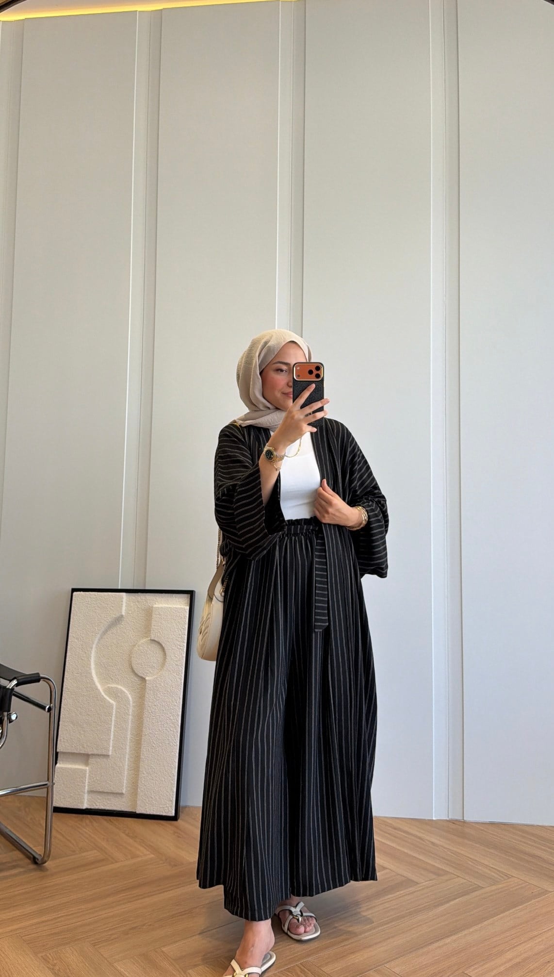 Çizgili Kimono Takım Siyah