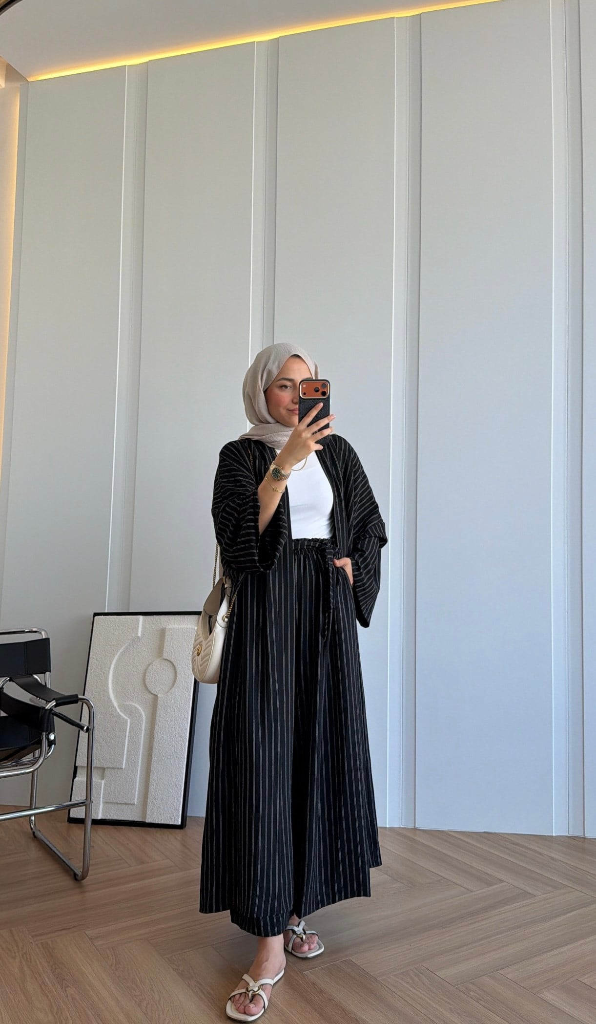 Çizgili Kimono Takım Siyah