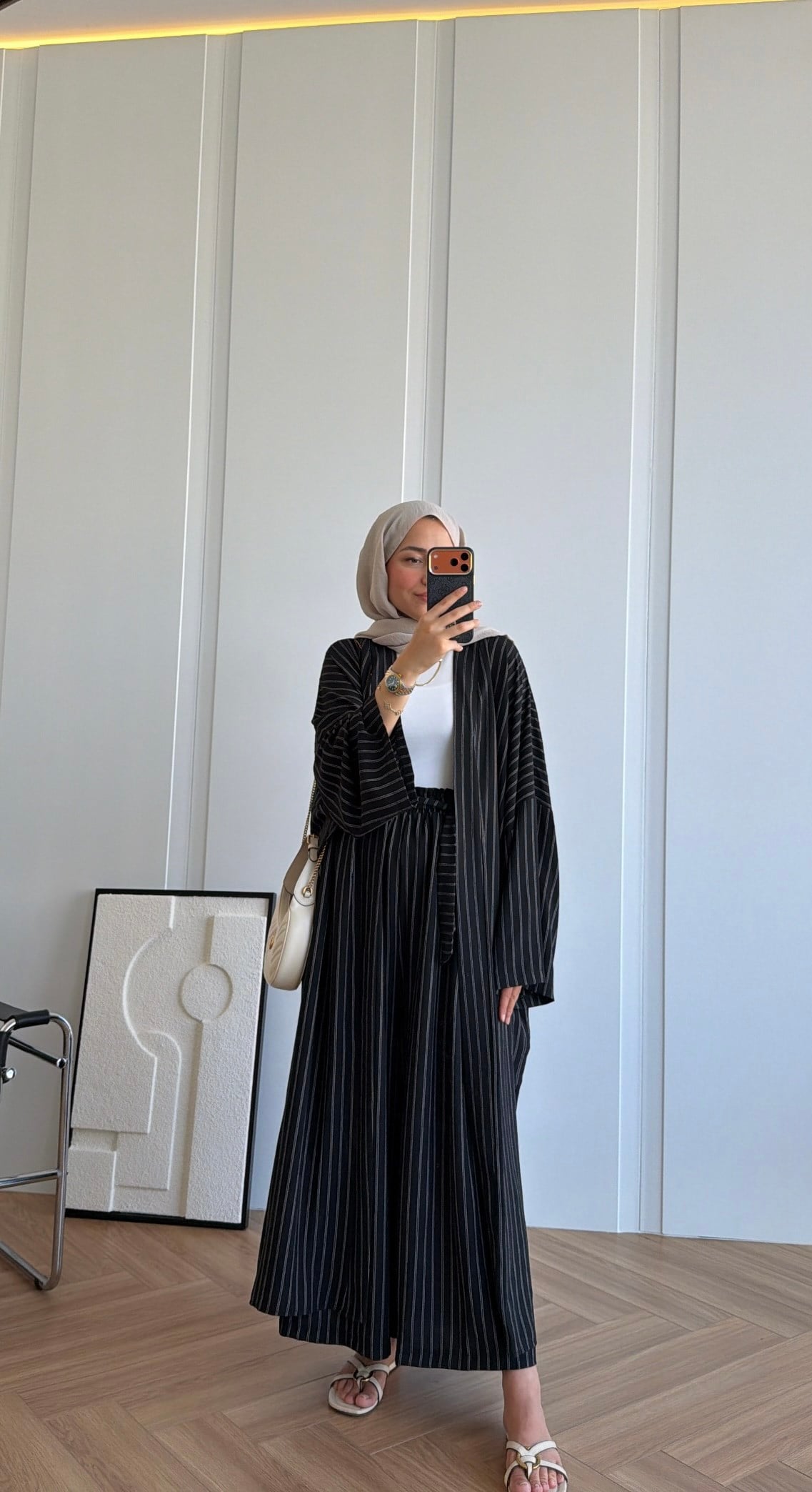 Çizgili Kimono Takım Siyah