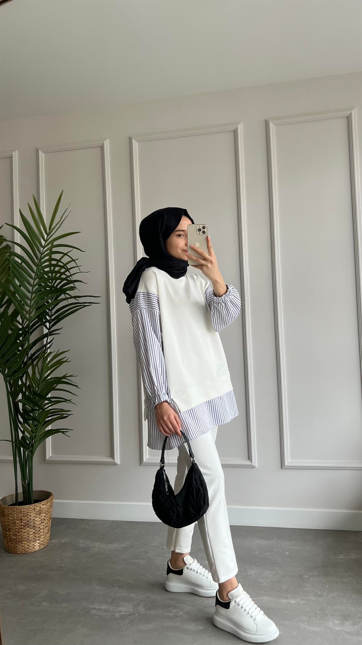 Çizgili Kurdele Detaylı Takım