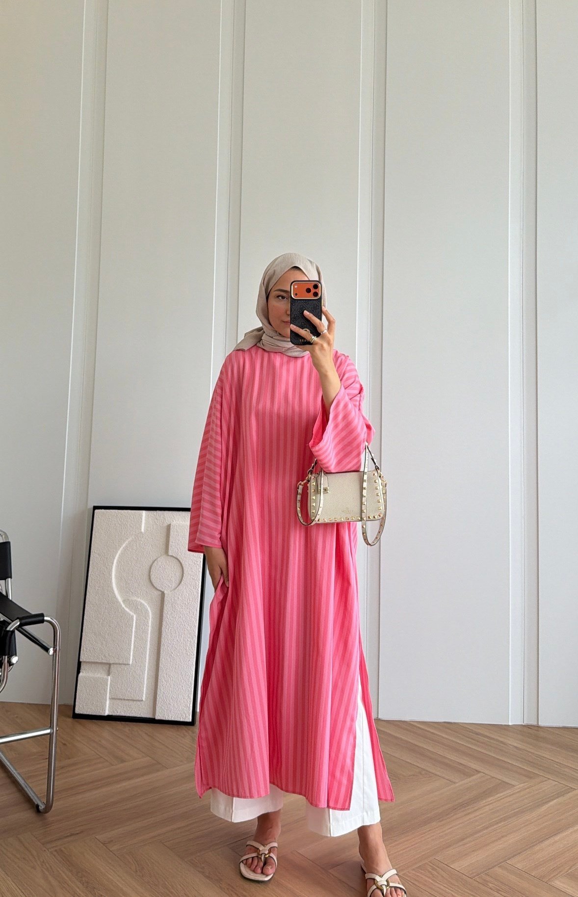 Çizgili Oversize Tunik Pembe