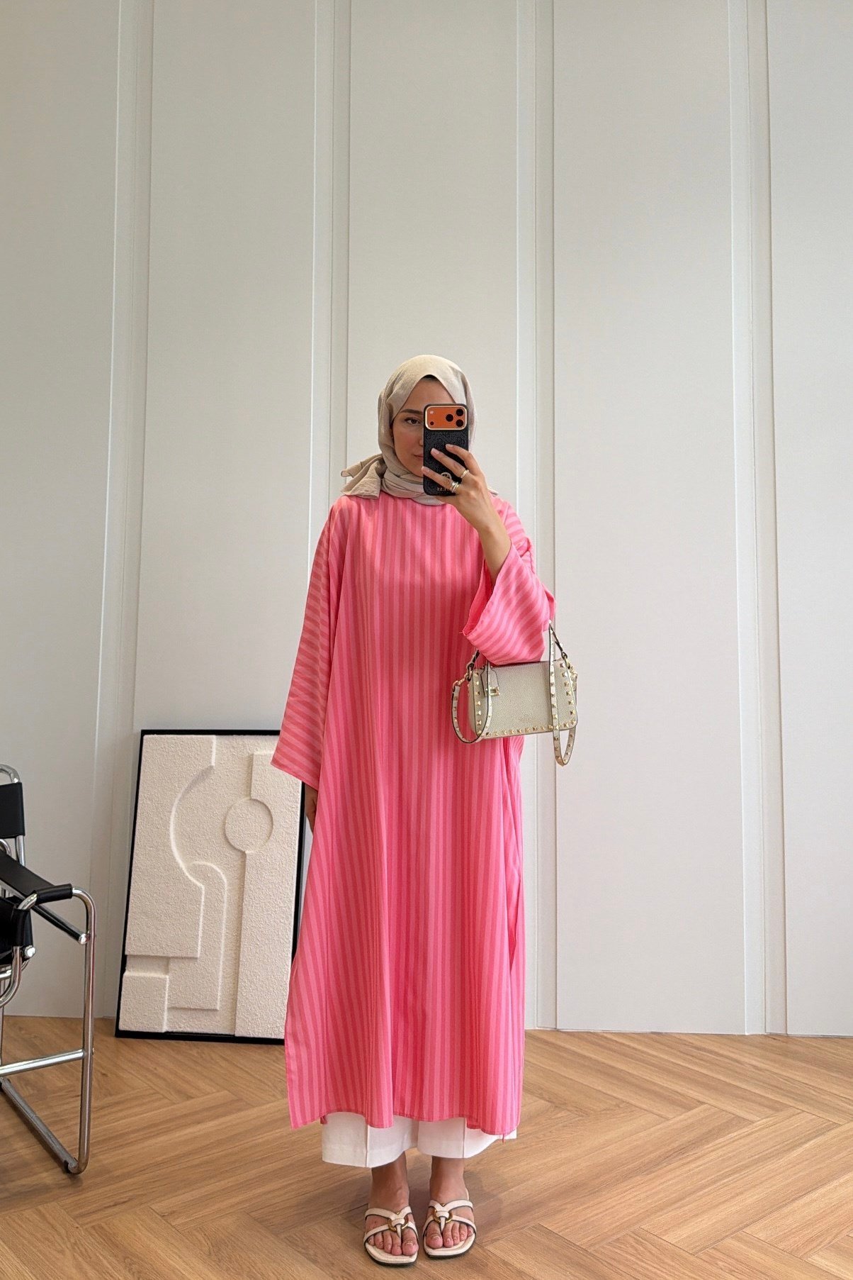 Çizgili Oversize Tunik Pembe