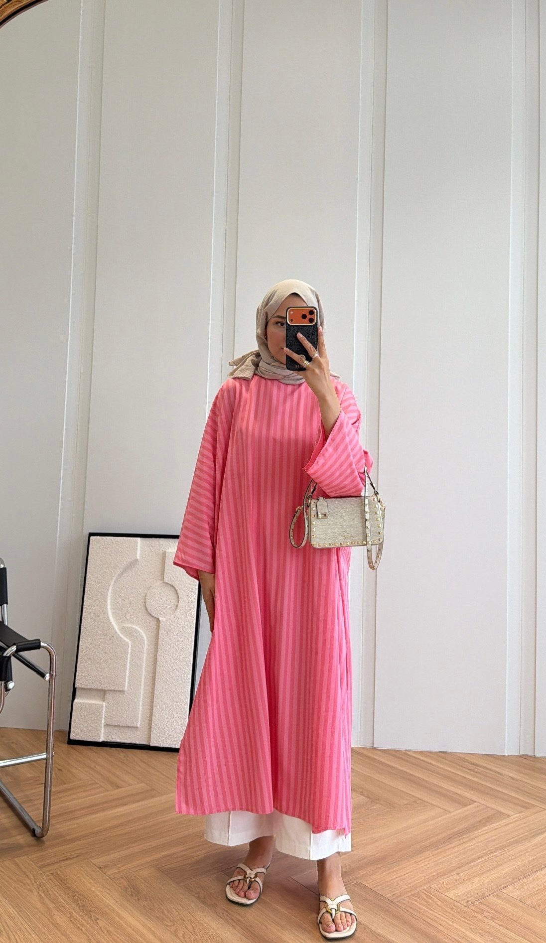Çizgili Oversize Tunik Pembe