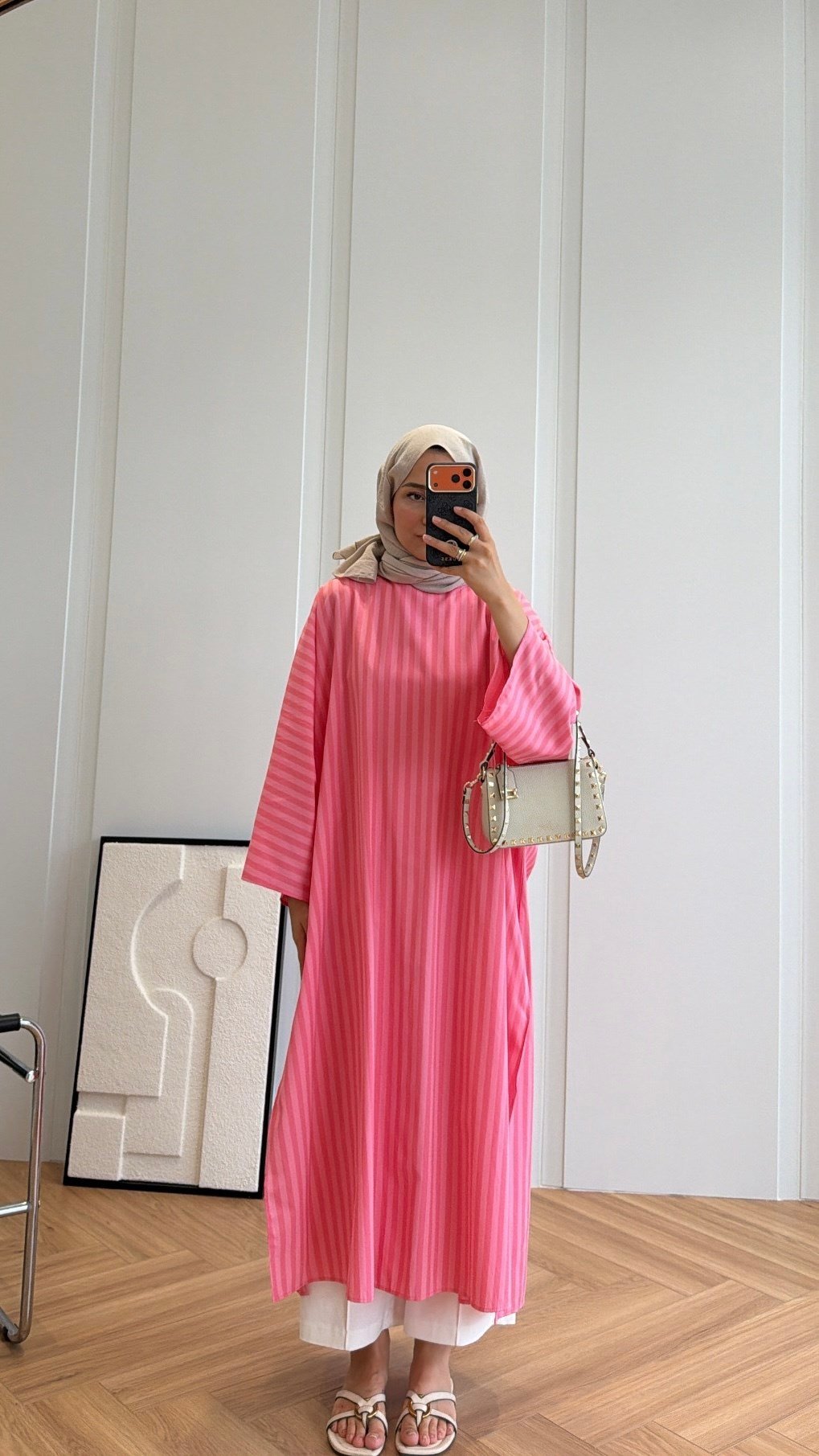 Çizgili Oversize Tunik Pembe