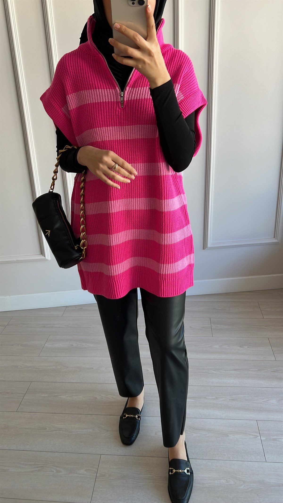 Çizgili Pembe Süveter 