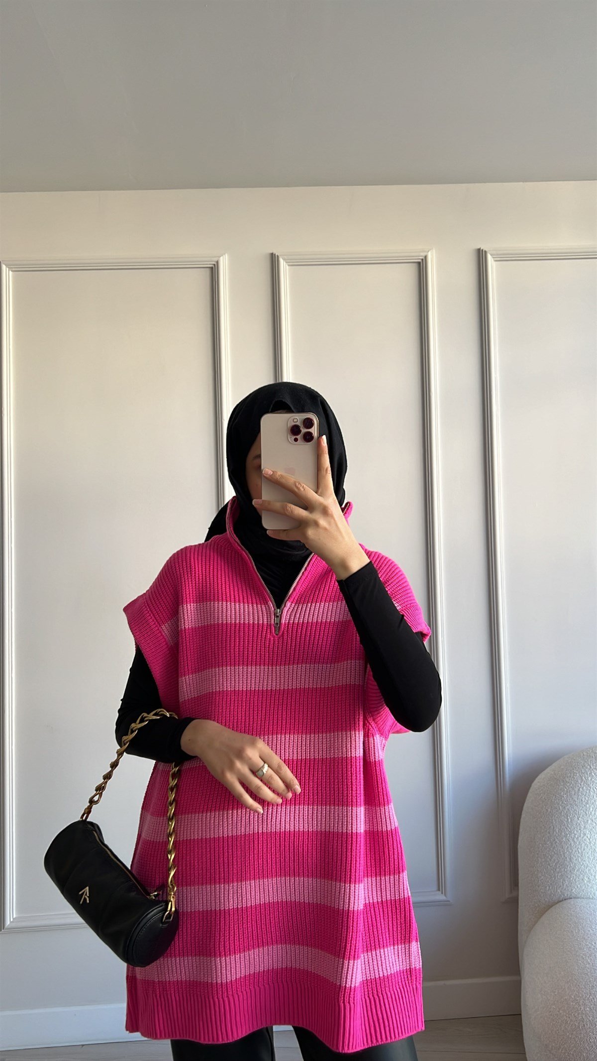 Çizgili Pembe Süveter 