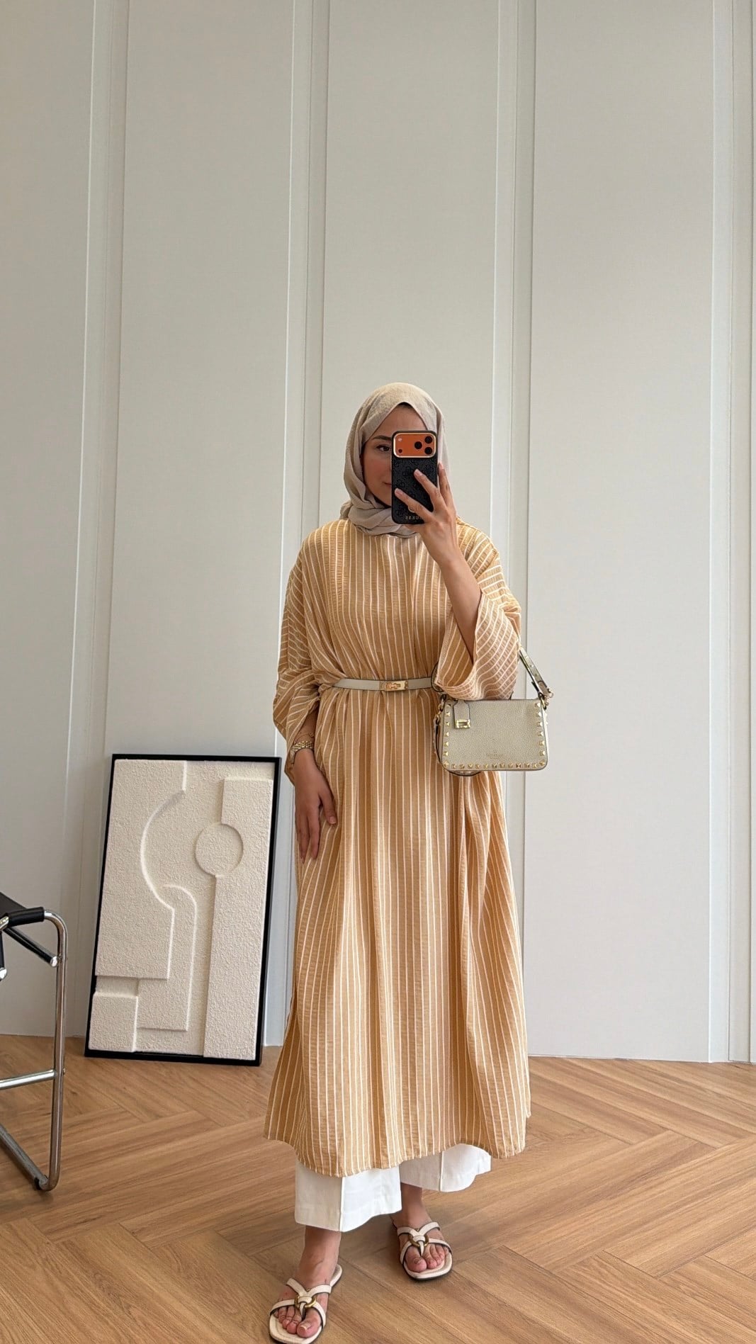 Çizgili Salaş Tunik Krem