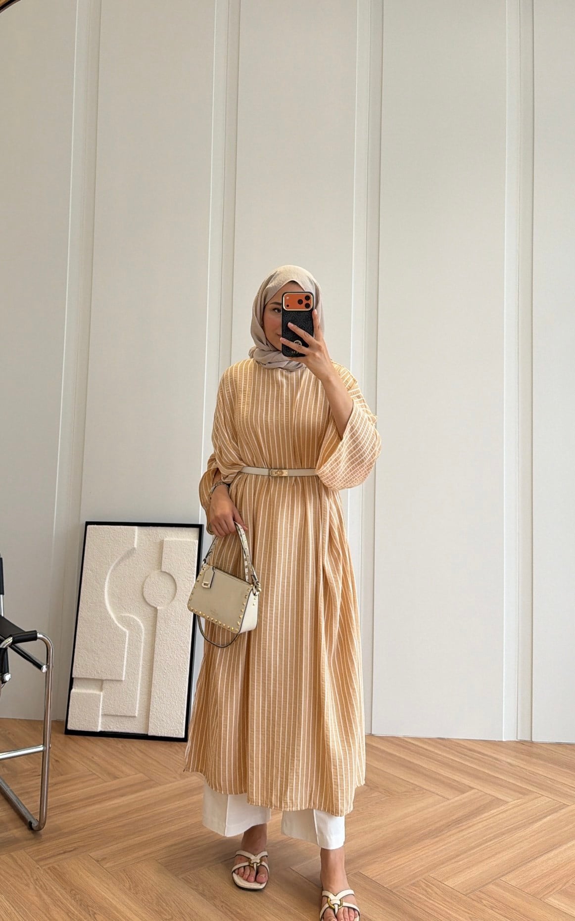 Çizgili Salaş Tunik Krem