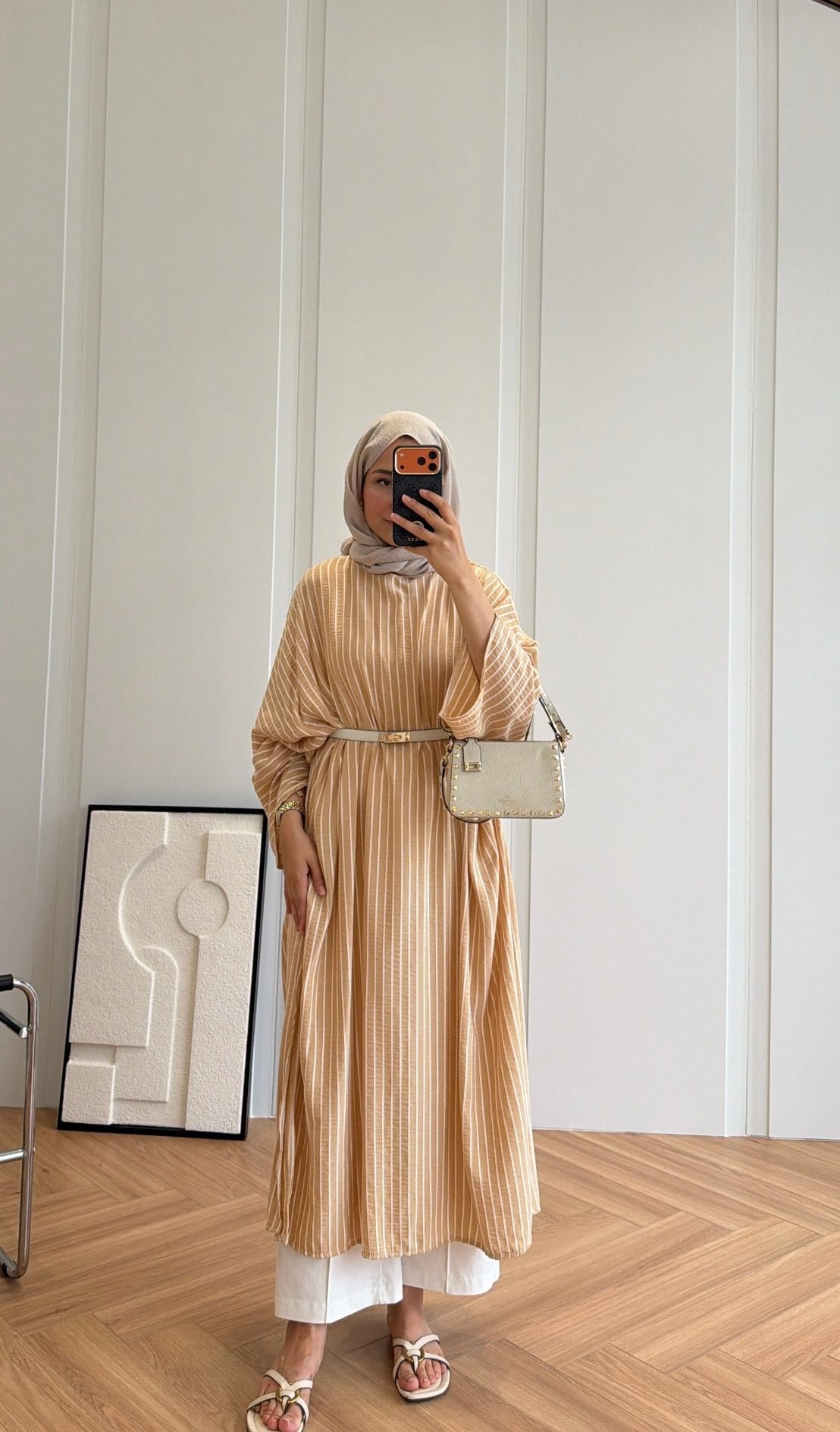Çizgili Salaş Tunik Krem
