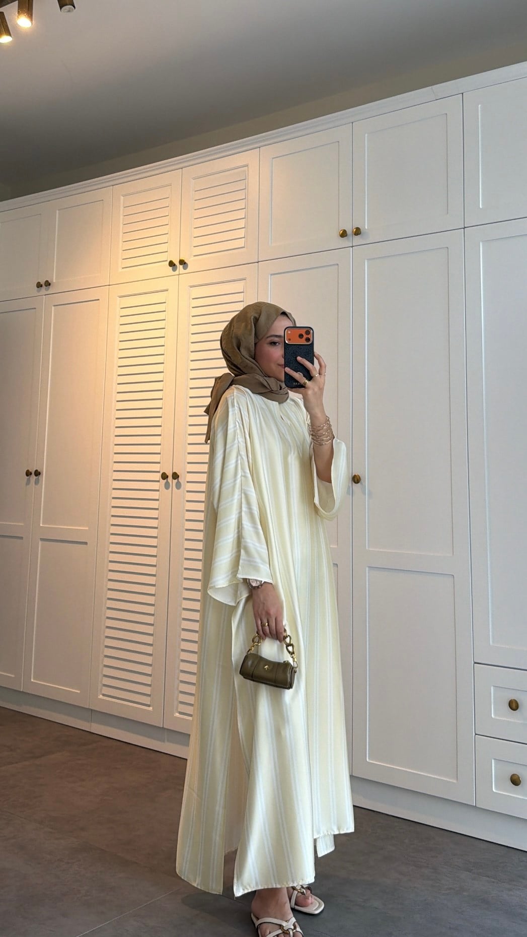 Çizgili Saten Yırtmaçlı Tunik Butter Yellow