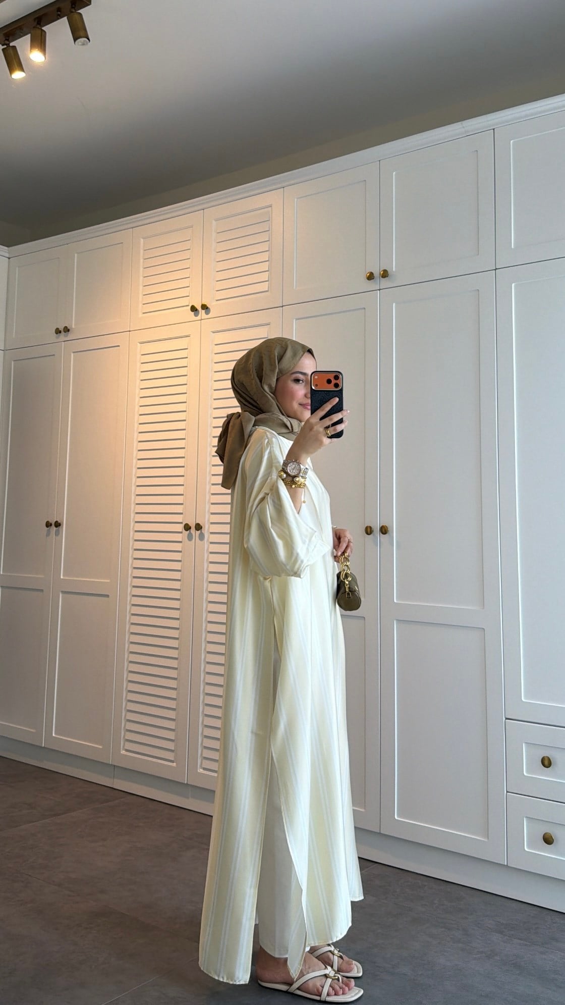 Çizgili Saten Yırtmaçlı Tunik Butter Yellow
