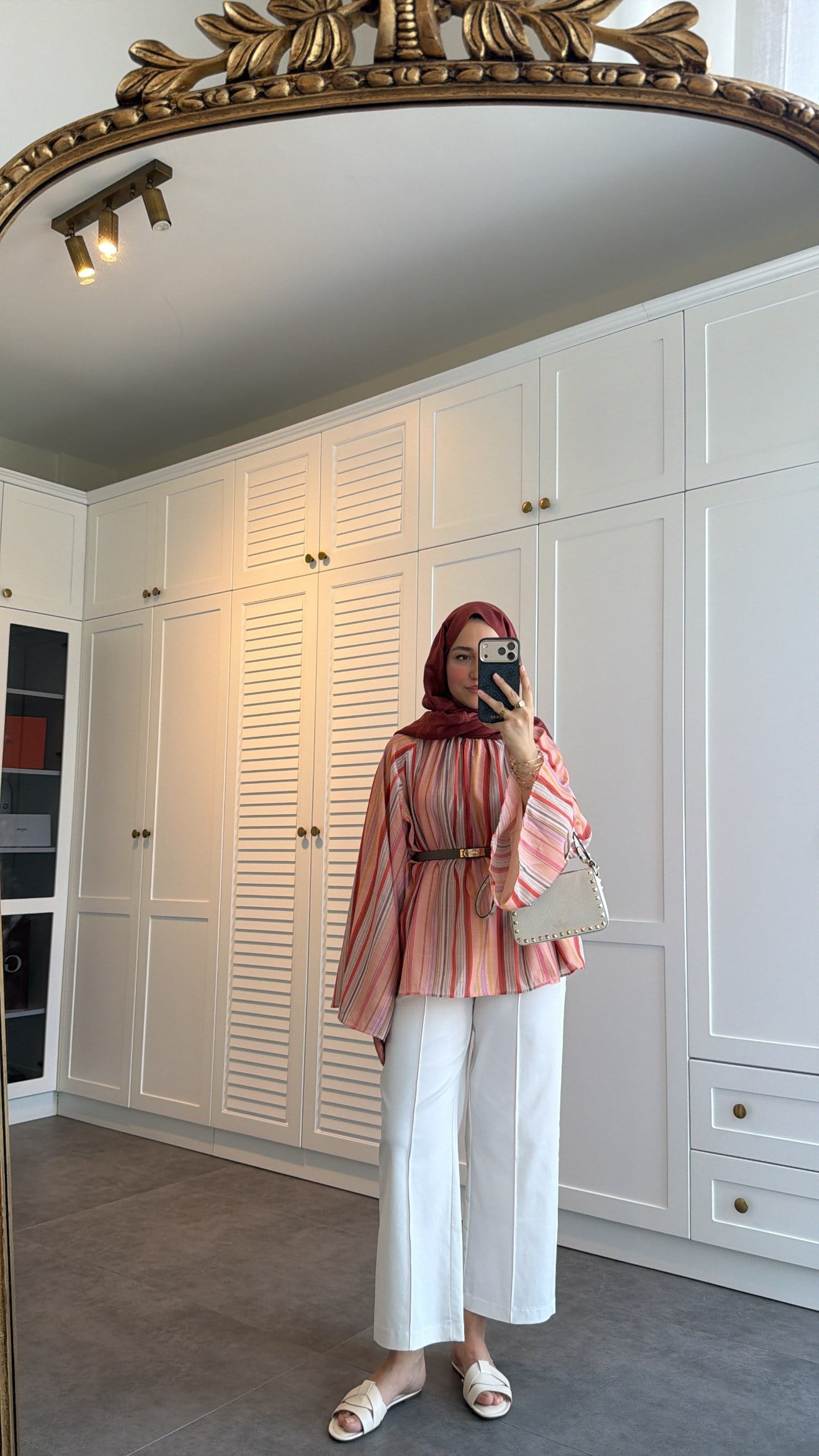 Çizgili Vual Tunik Turuncu