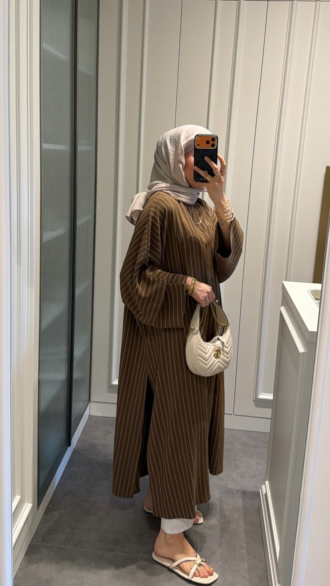 Çizgili  Yırtmaçlı Salaş Tunik  Kahve