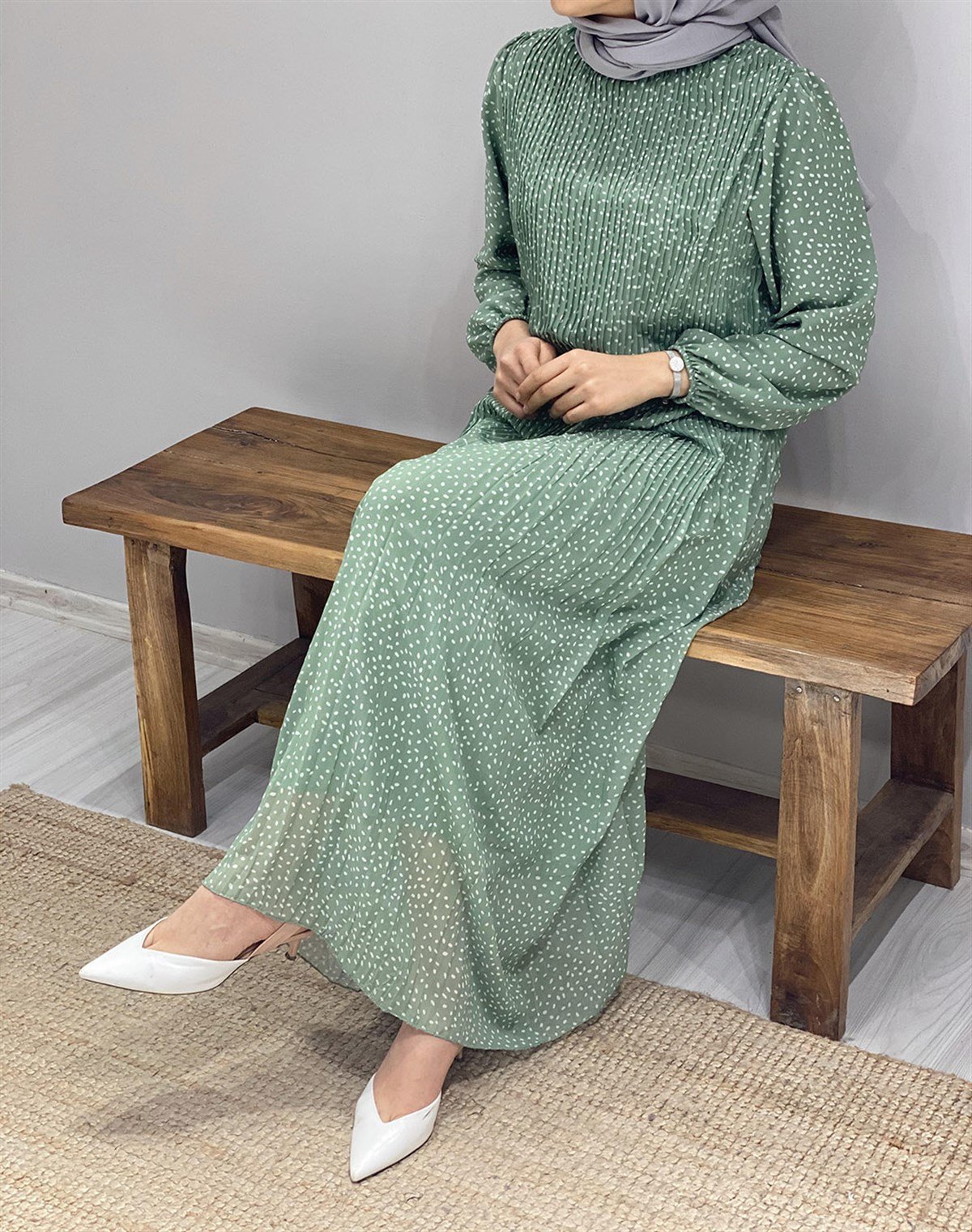 Damla Desenli Şifon Elbise
