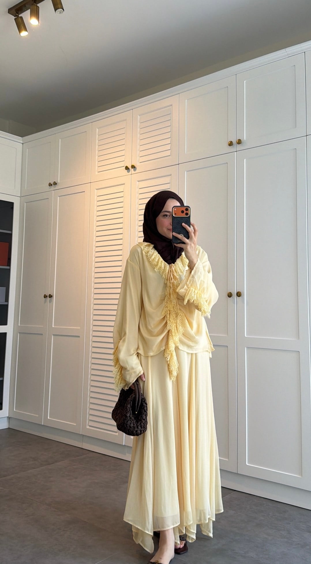 Dantel Detay Şifon Etek Takım Butter Yellow
