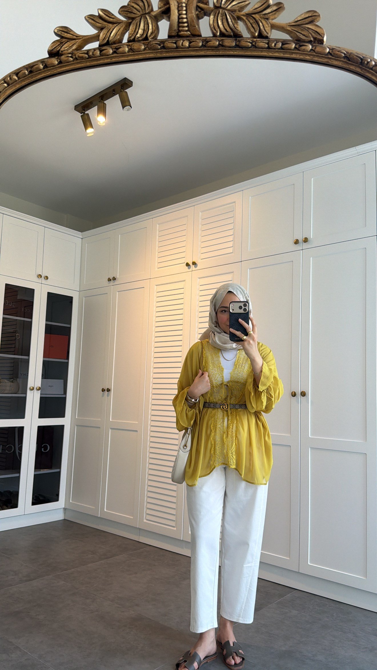 Dantelli Şifon Çizgili Bluz Hardal