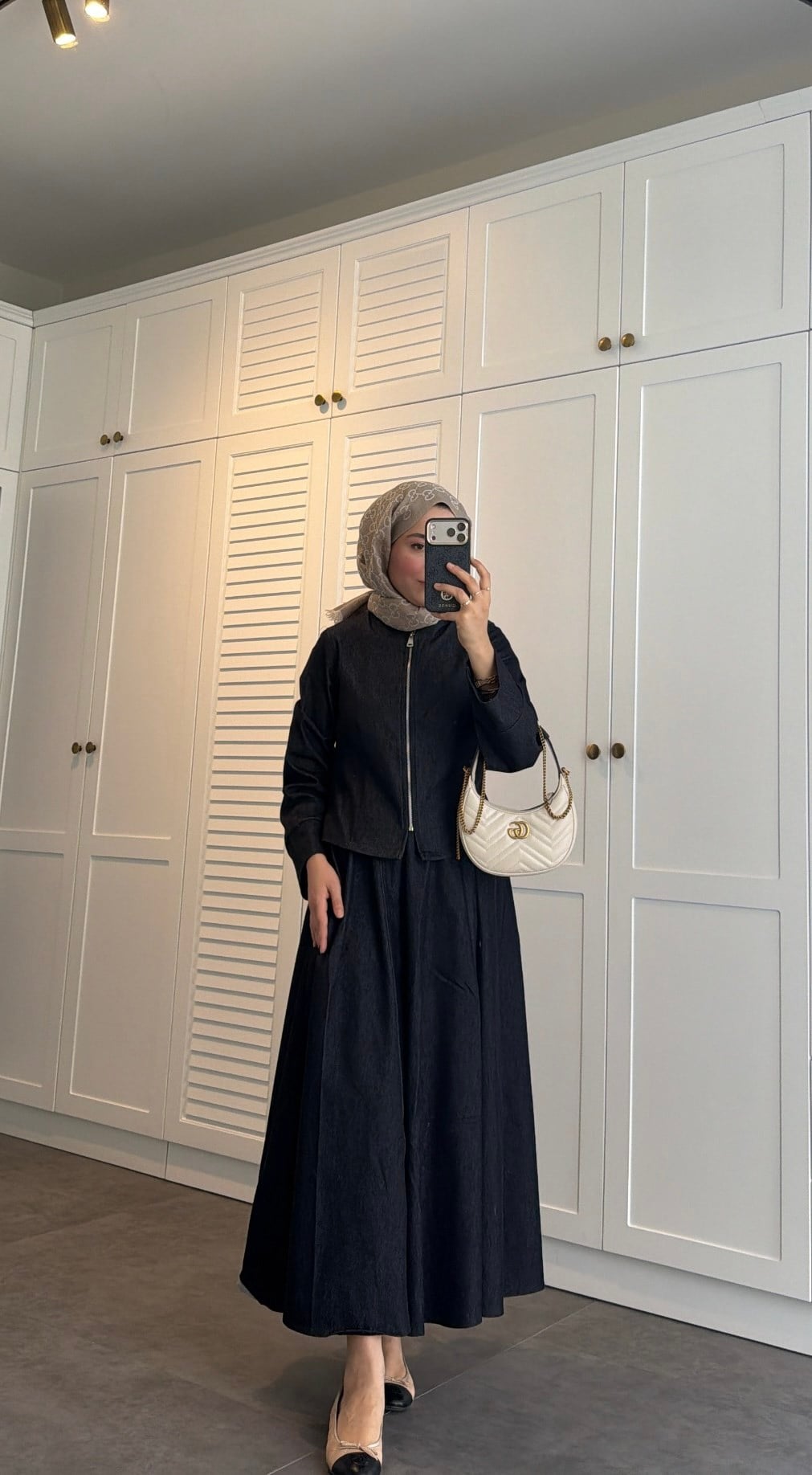 Denim Etekli Takım Lacivert