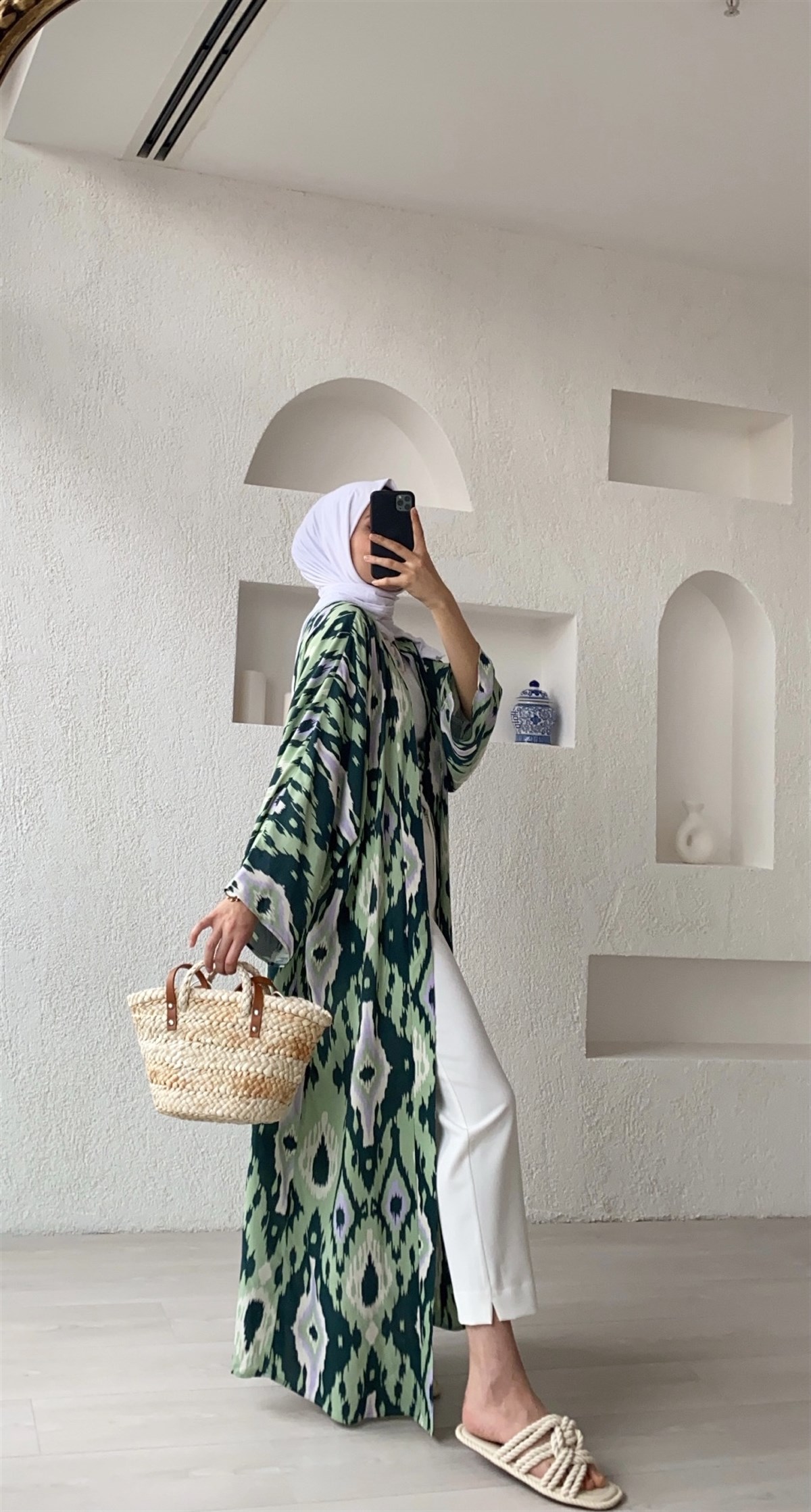 Desenli Kuşaklı Kimono