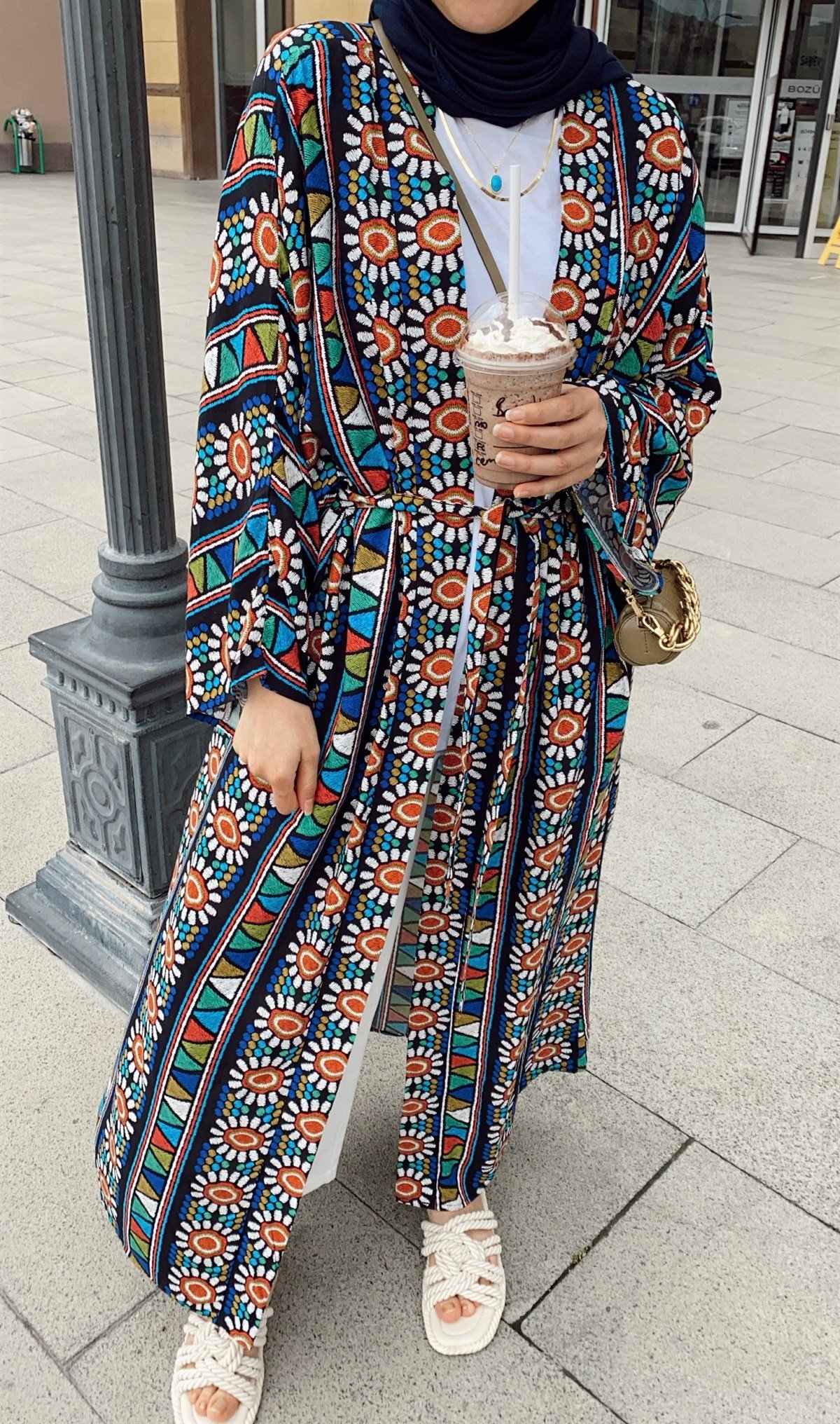 Desenli Kuşaklı Kimono