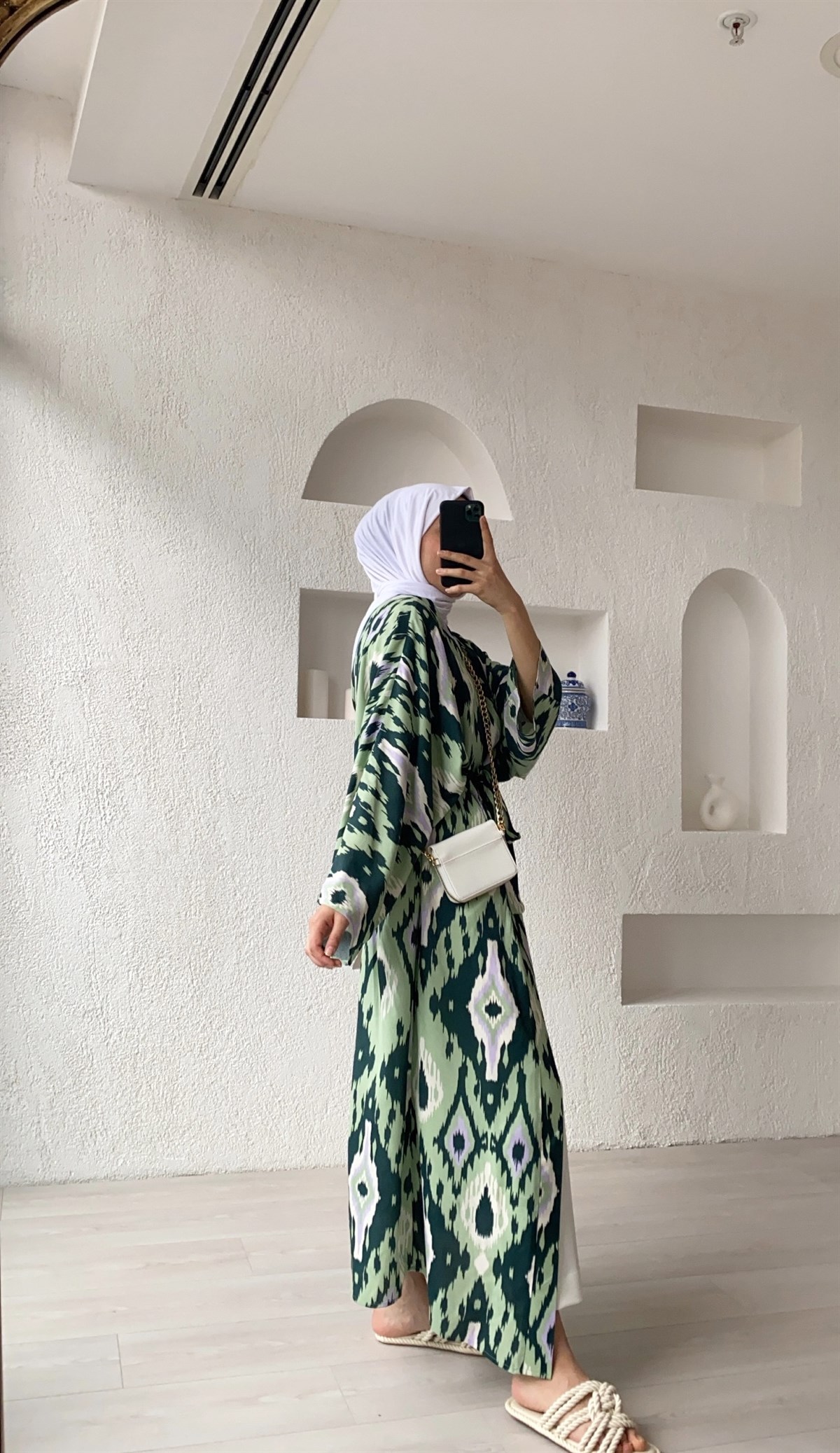 Desenli Kuşaklı Kimono